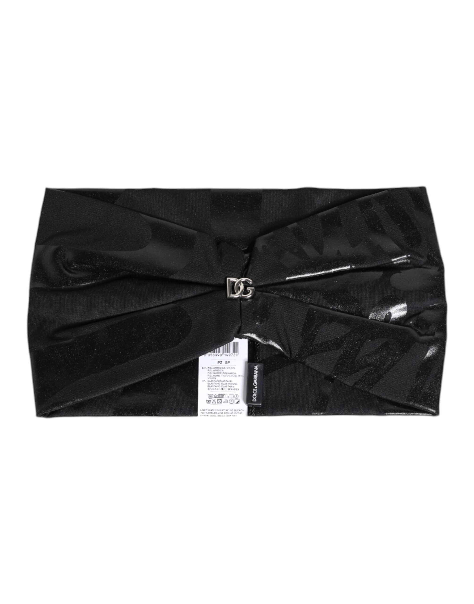 Dolce & Gabbana Black Nylon Stretch Dg Logo Head Band Hat Glam Steals