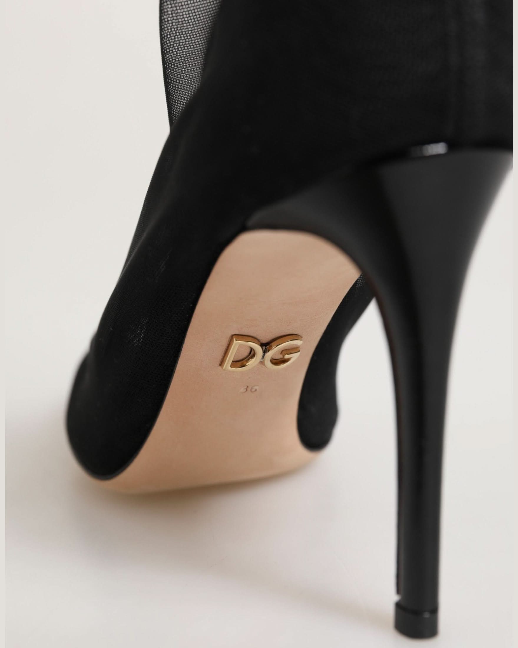 Dolce & Gabbana Black Nylon Stretch Mesh Sock Boots Shoes Boots