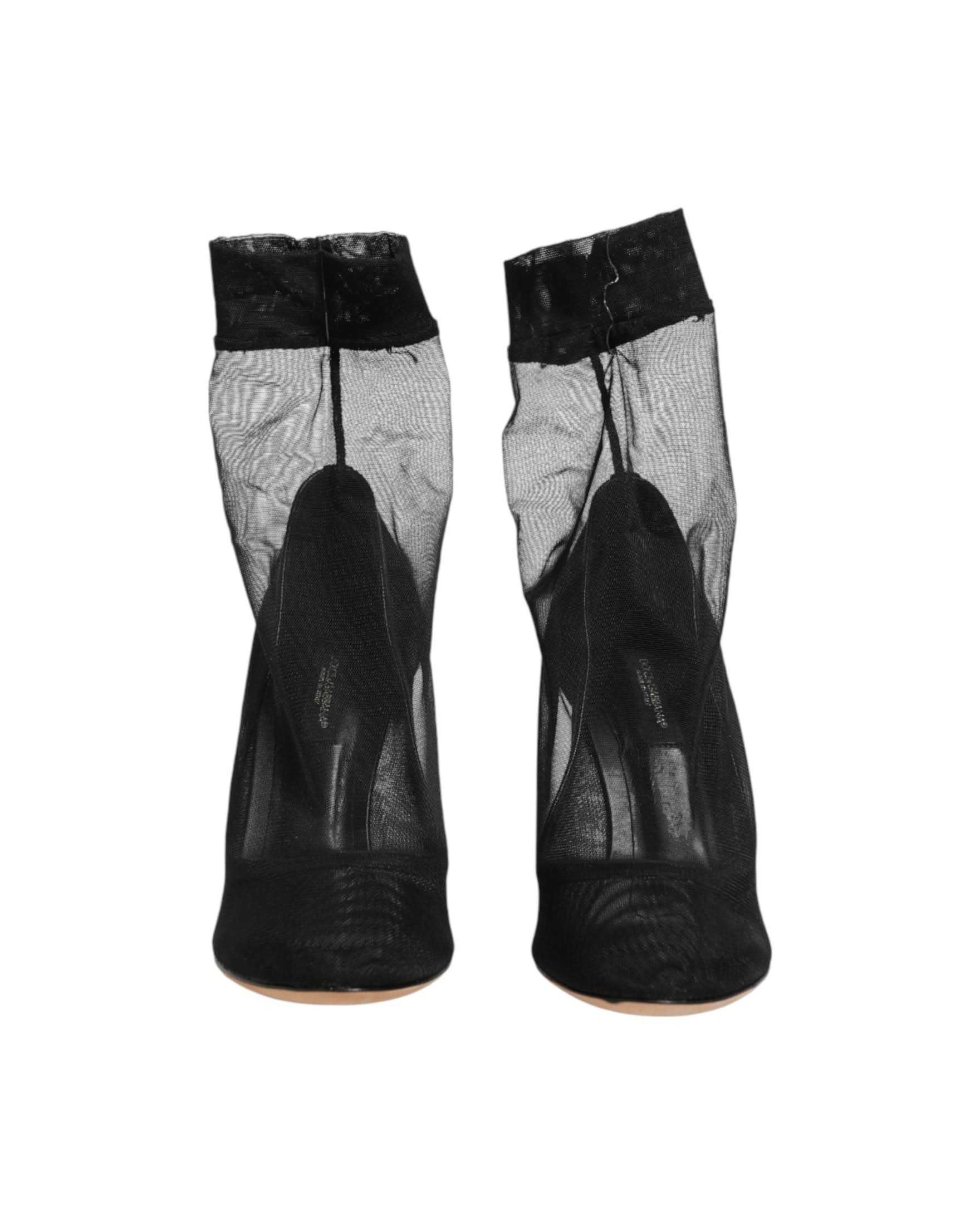 Dolce & Gabbana Black Nylon Stretch Mesh Sock Boots Shoes Boots