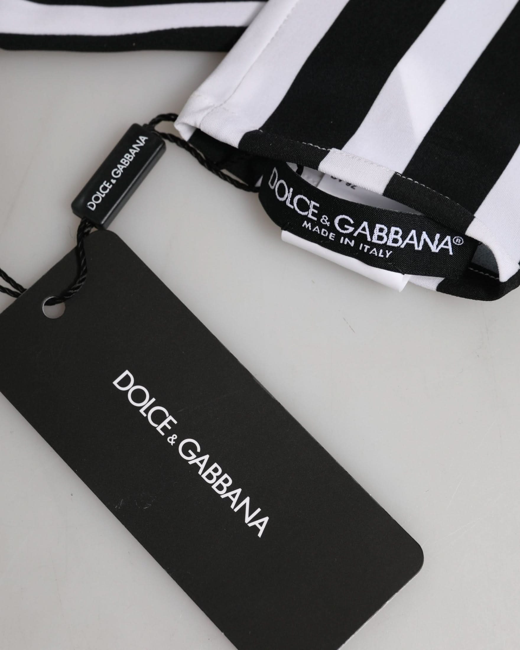 Dolce & Gabbana Black Nylon White Stripes Elbow Length Gloves
