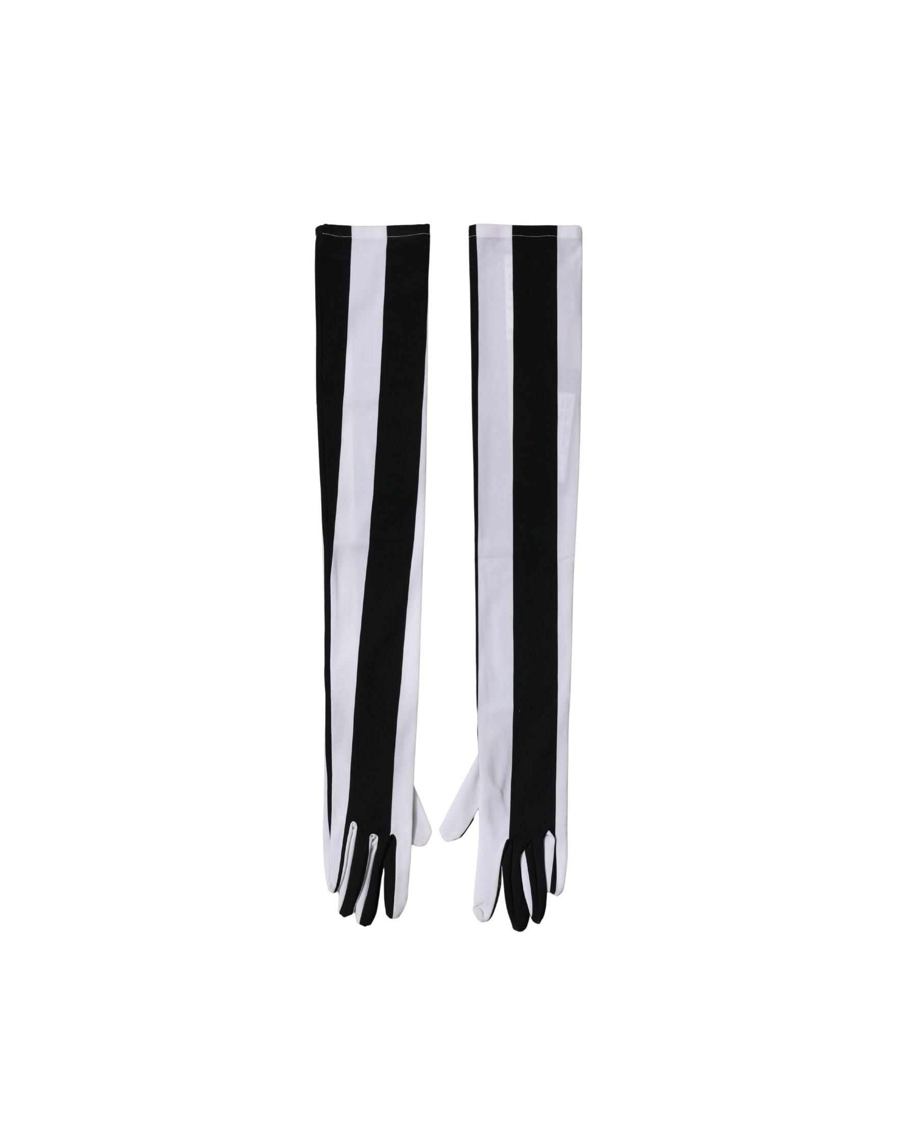Dolce & Gabbana Black Nylon White Stripes Elbow Length Gloves