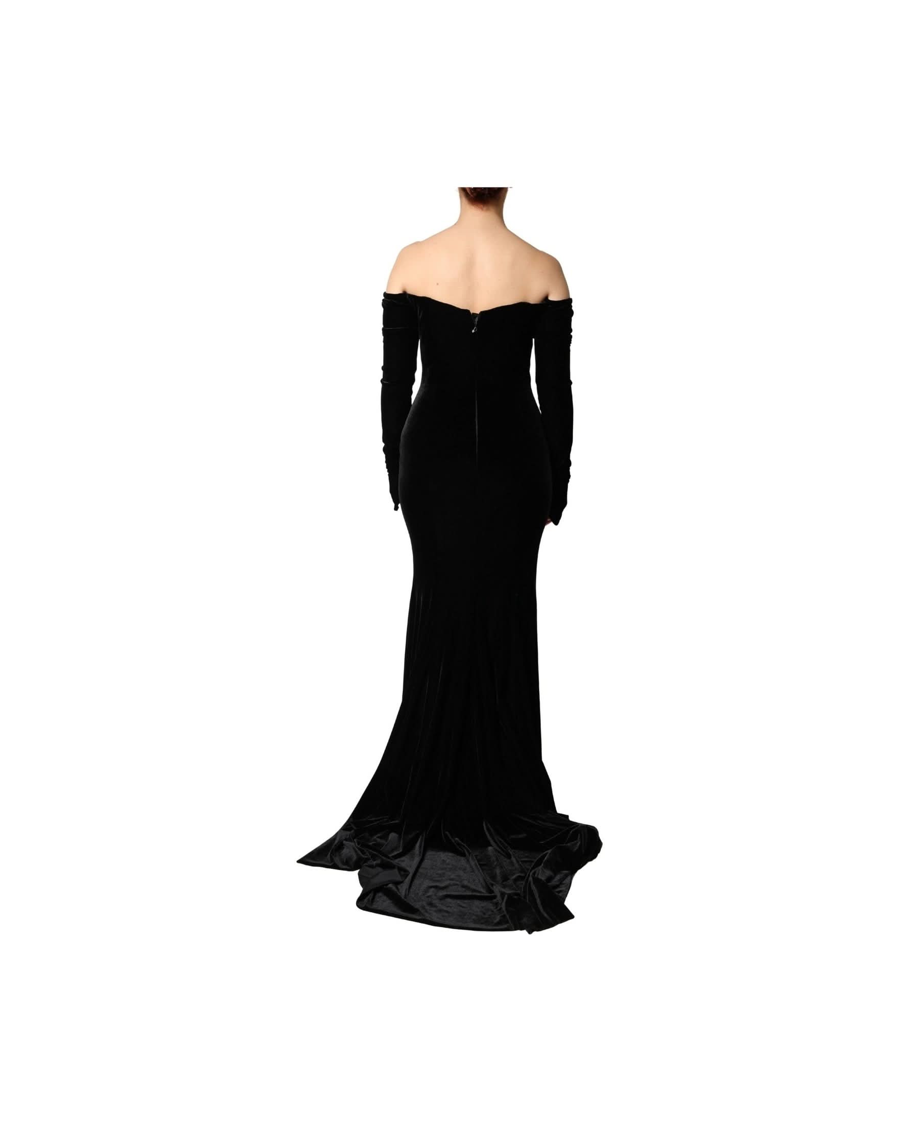 Dolce & Gabbana Black Off Shoulder Bodycon Long Gown Dress