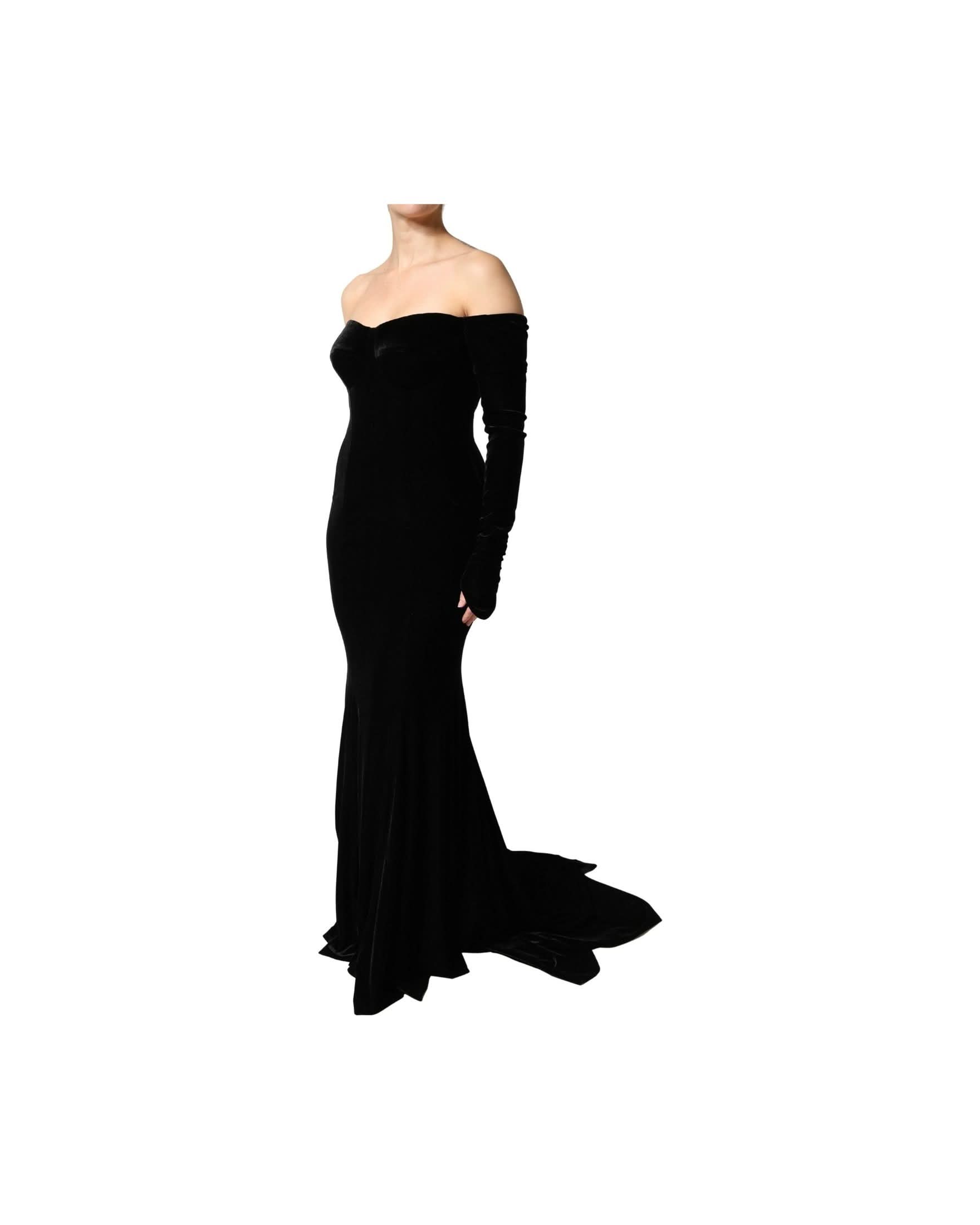 Dolce & Gabbana Black Off Shoulder Bodycon Long Gown Dress