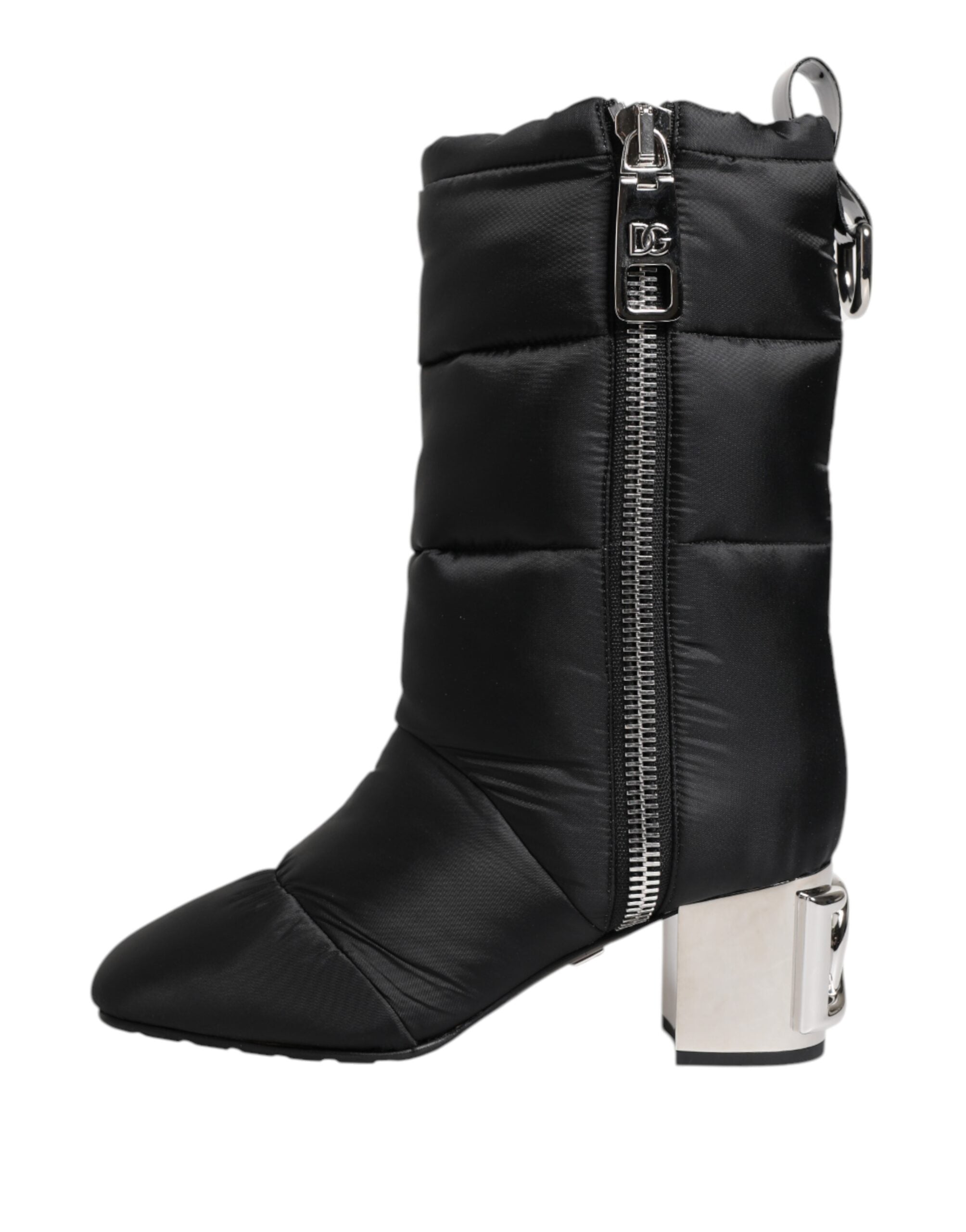 Dolce & Gabbana Black Padded Mid Calf Logo Heel Boots Shoes Glam Steals