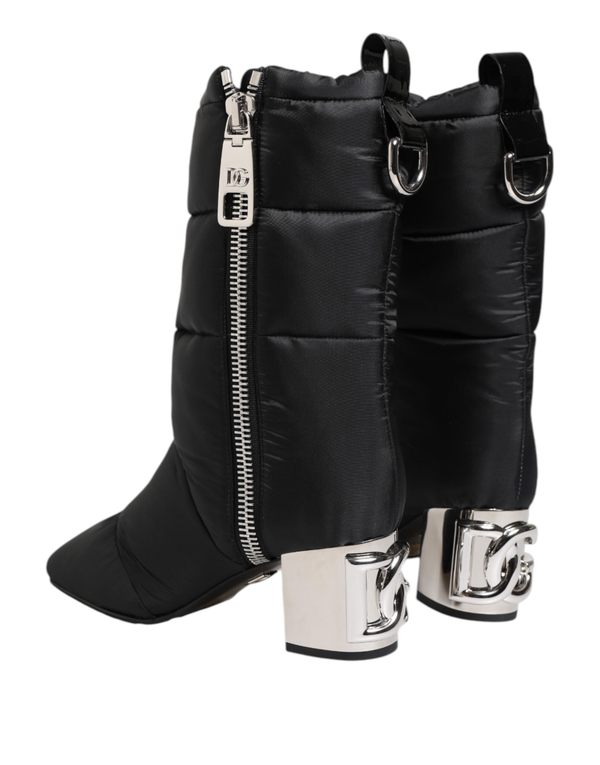 Dolce & Gabbana Black Padded Mid Calf Logo Heel Boots Shoes Glam Steals
