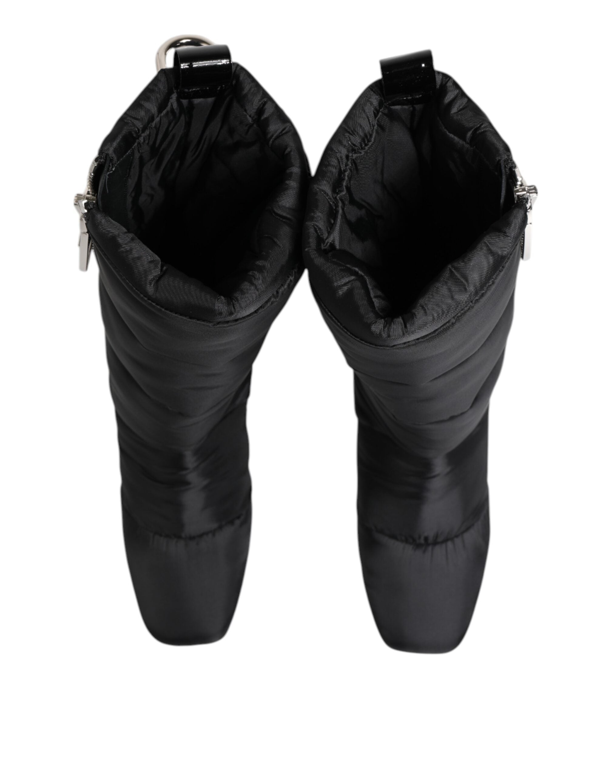 Dolce & Gabbana Black Padded Mid Calf Logo Heel Boots Shoes Glam Steals