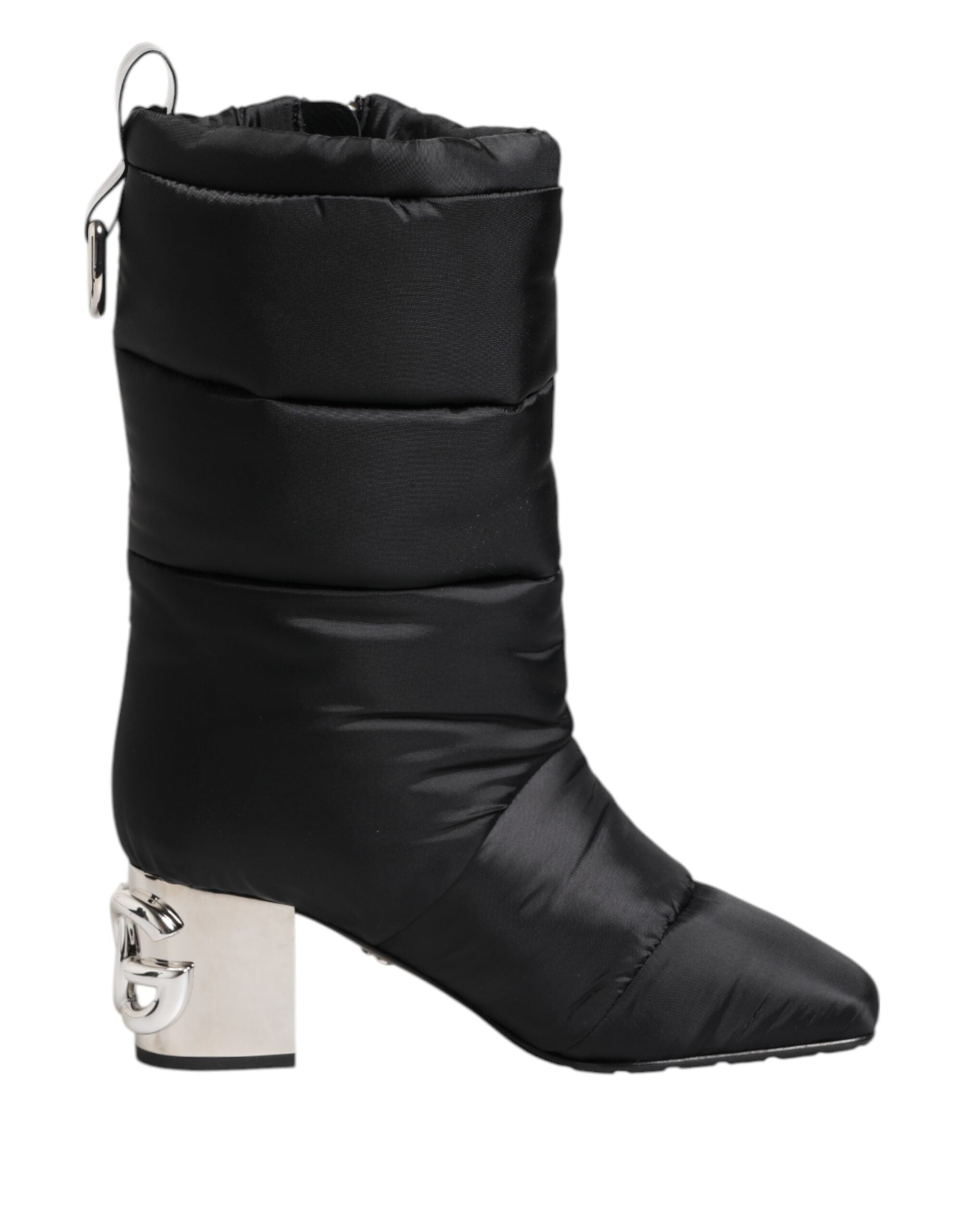 Dolce & Gabbana Black Padded Mid Calf Logo Heel Boots Shoes Glam Steals