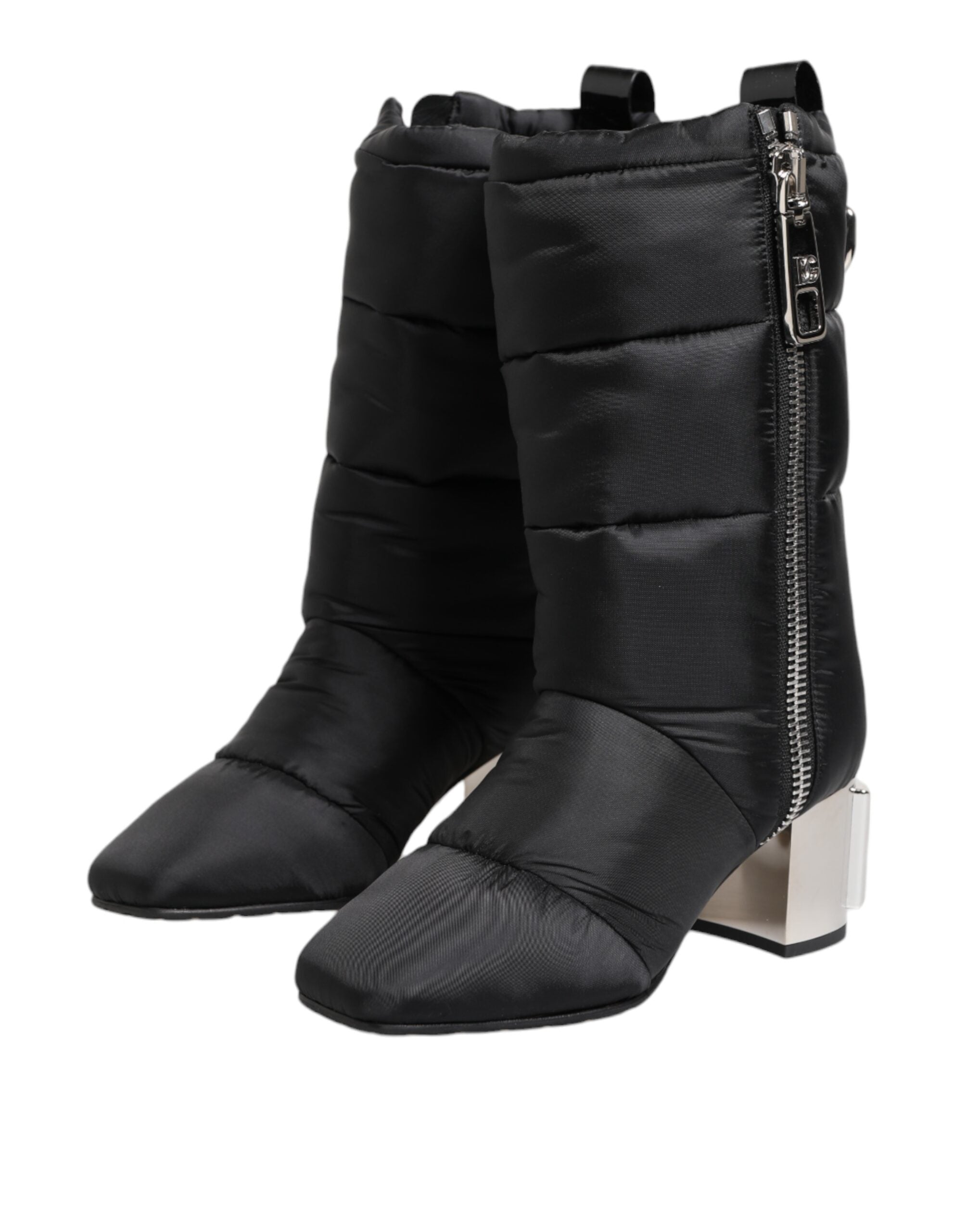 Dolce & Gabbana Black Padded Mid Calf Logo Heel Boots Shoes Glam Steals