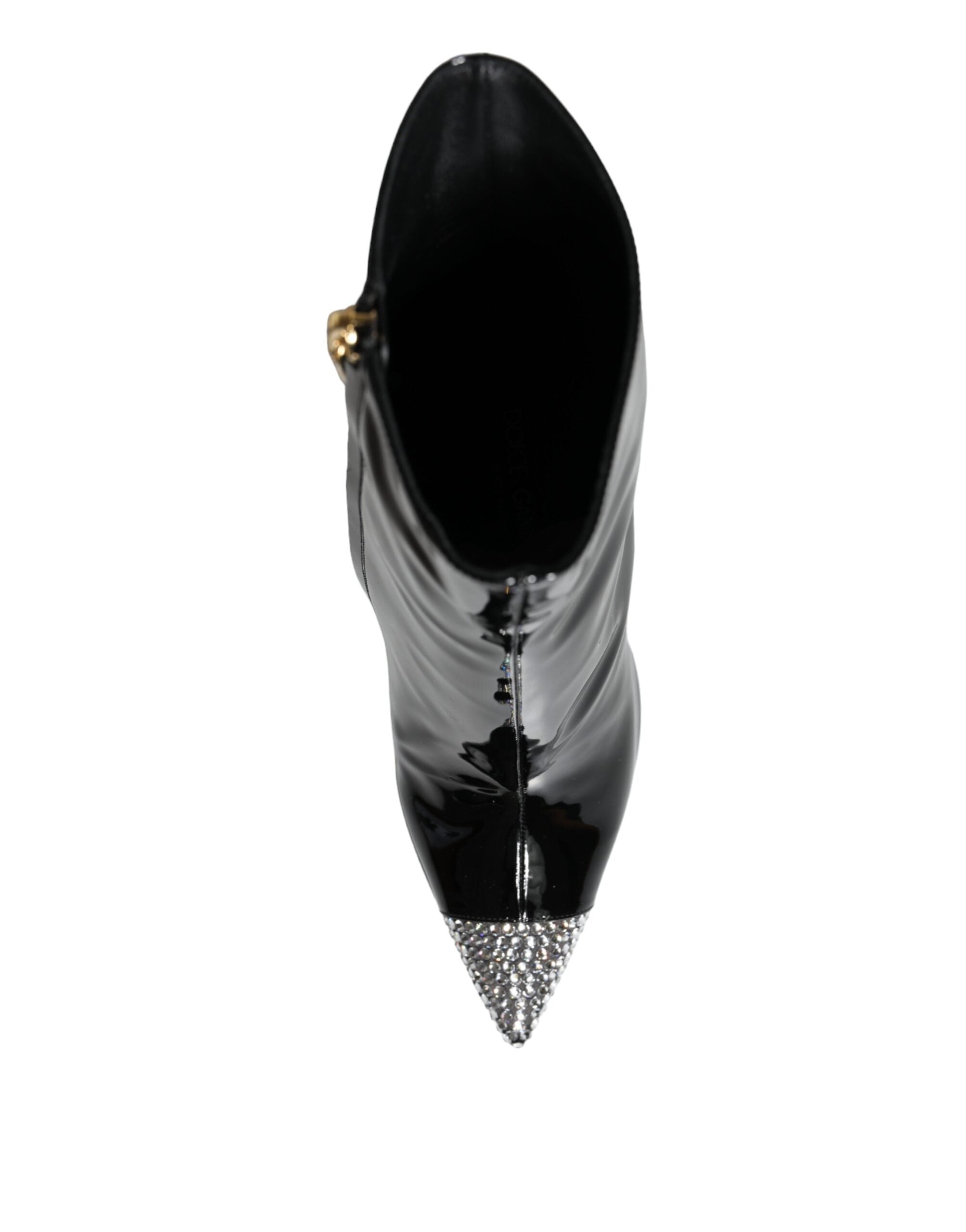 Dolce & Gabbana Black Patent Leather Crystal Heel Boots Shoes Glam Steals