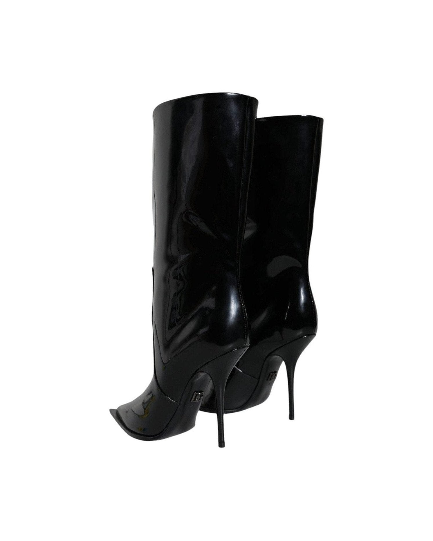 Dolce & Gabbana Black Patent Leather Mid Calf Boots Shoes Glam Steals