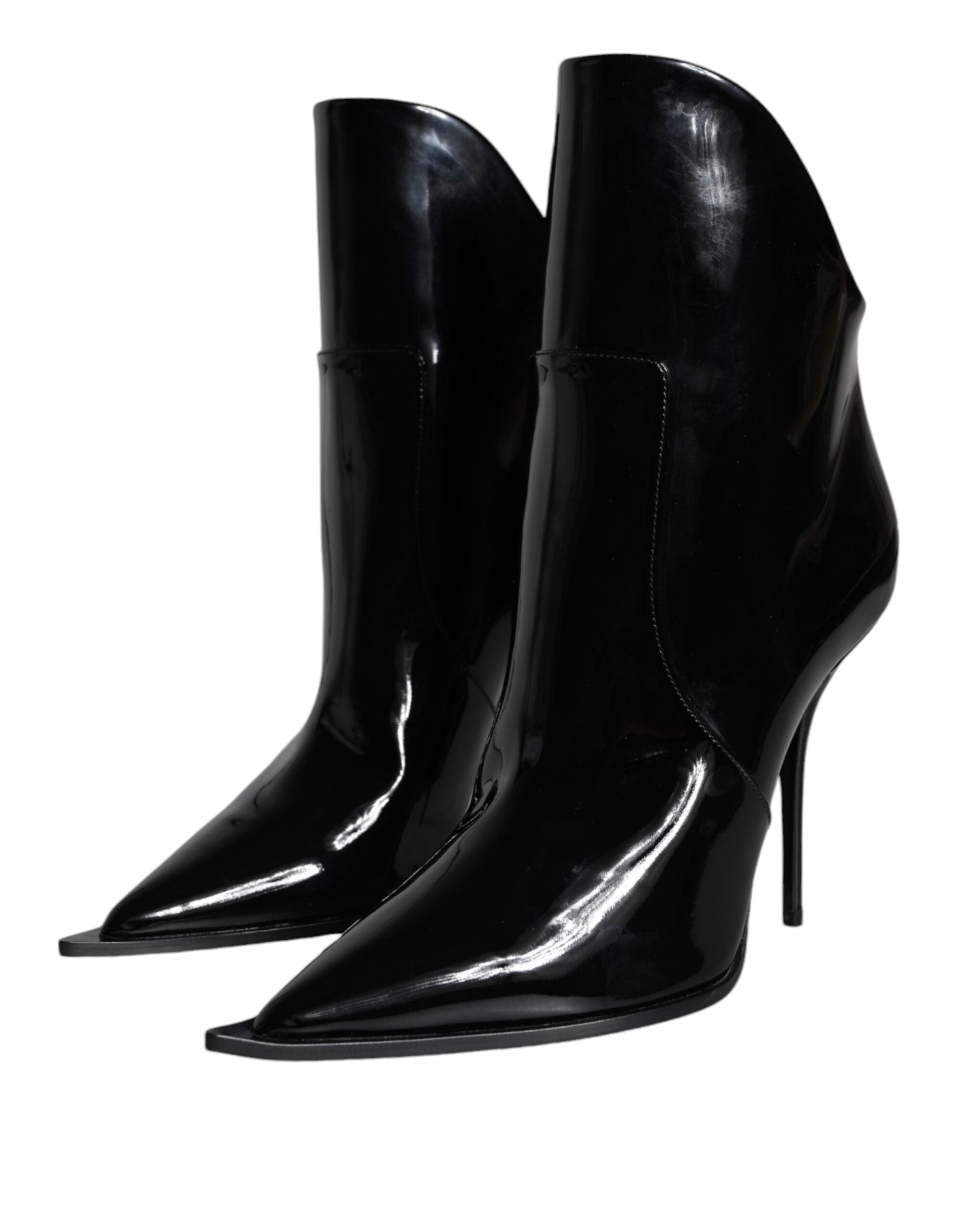 Dolce & Gabbana Black Patent Leather Pointed Ankle Boots Shoes Glam Steals