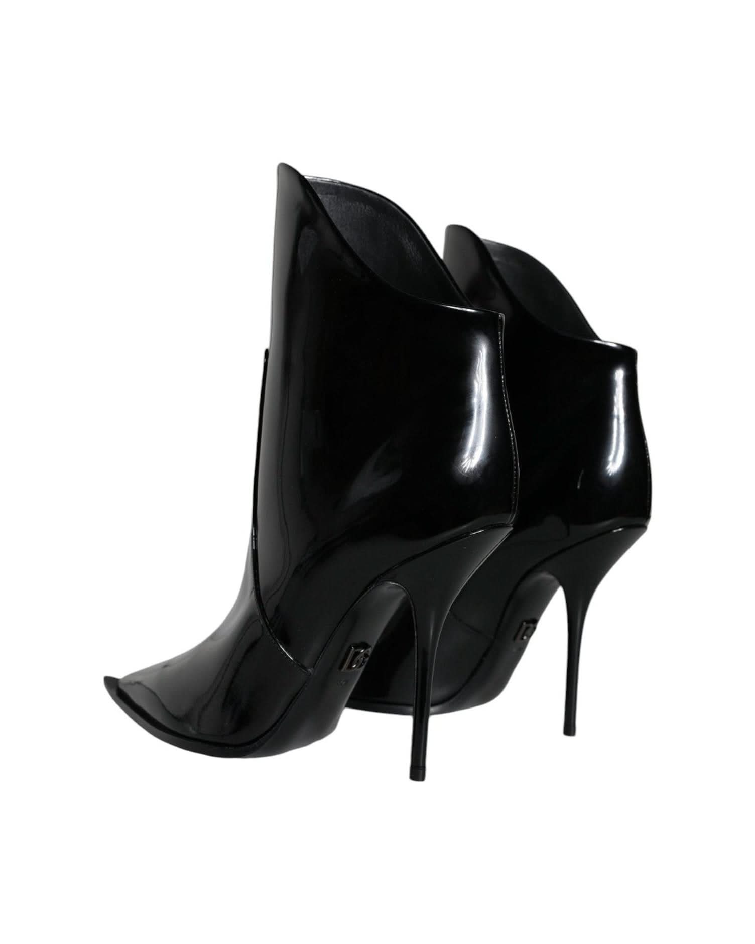 Dolce & Gabbana Black Patent Leather Pointed Ankle Boots Shoes Boots