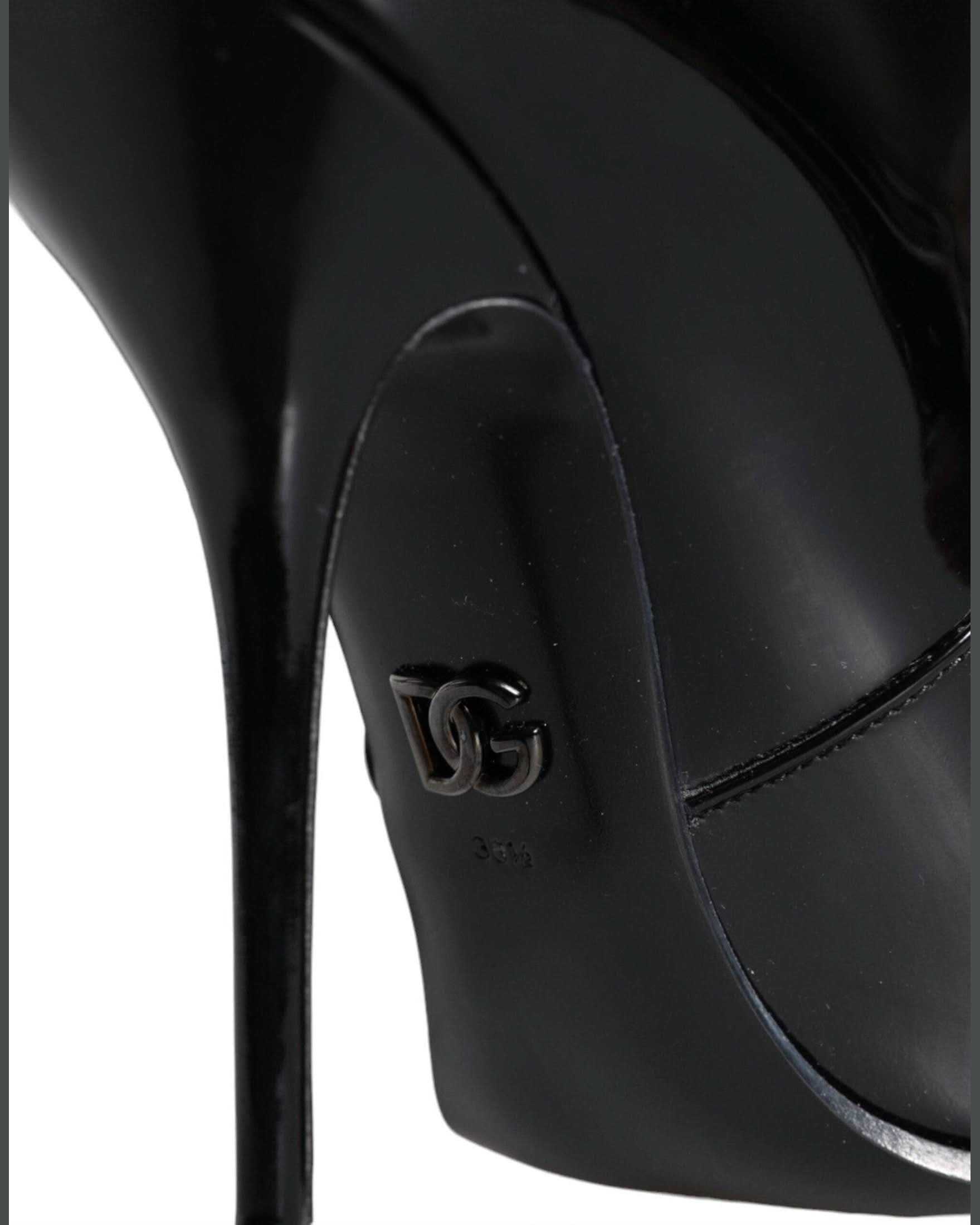Dolce & Gabbana Black Patent Leather Pointed Ankle Boots Shoes Boots