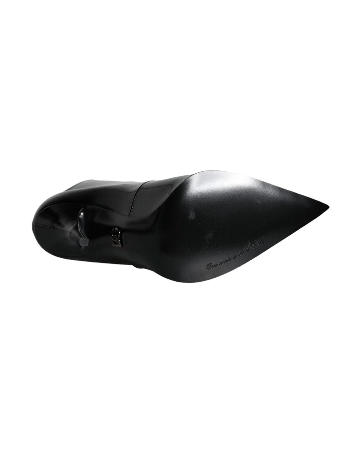 Dolce & Gabbana Black Patent Leather Pointed Ankle Boots Shoes Boots
