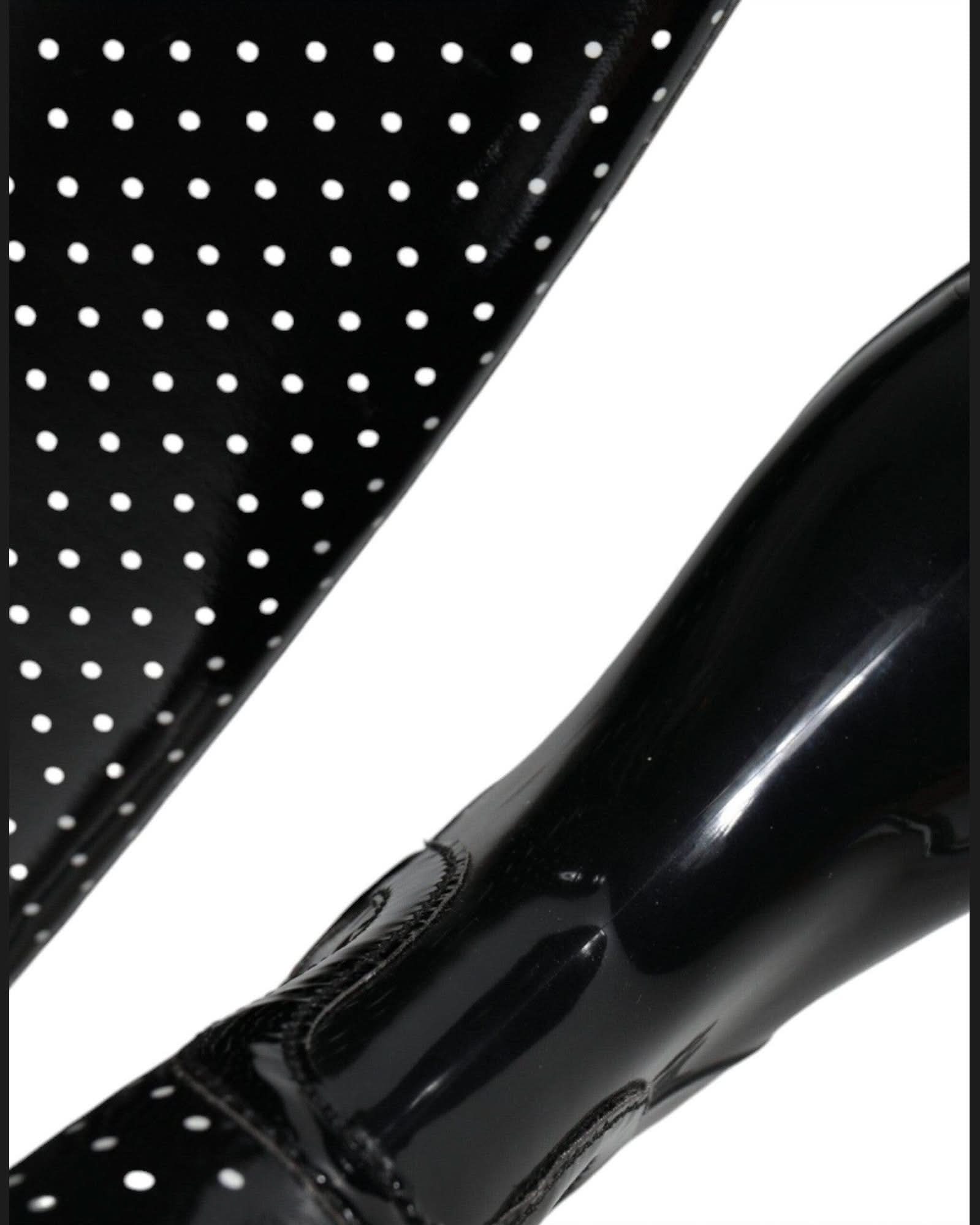 Dolce & Gabbana Black Polka Dot Rubber Knee High Boots Shoes Boots