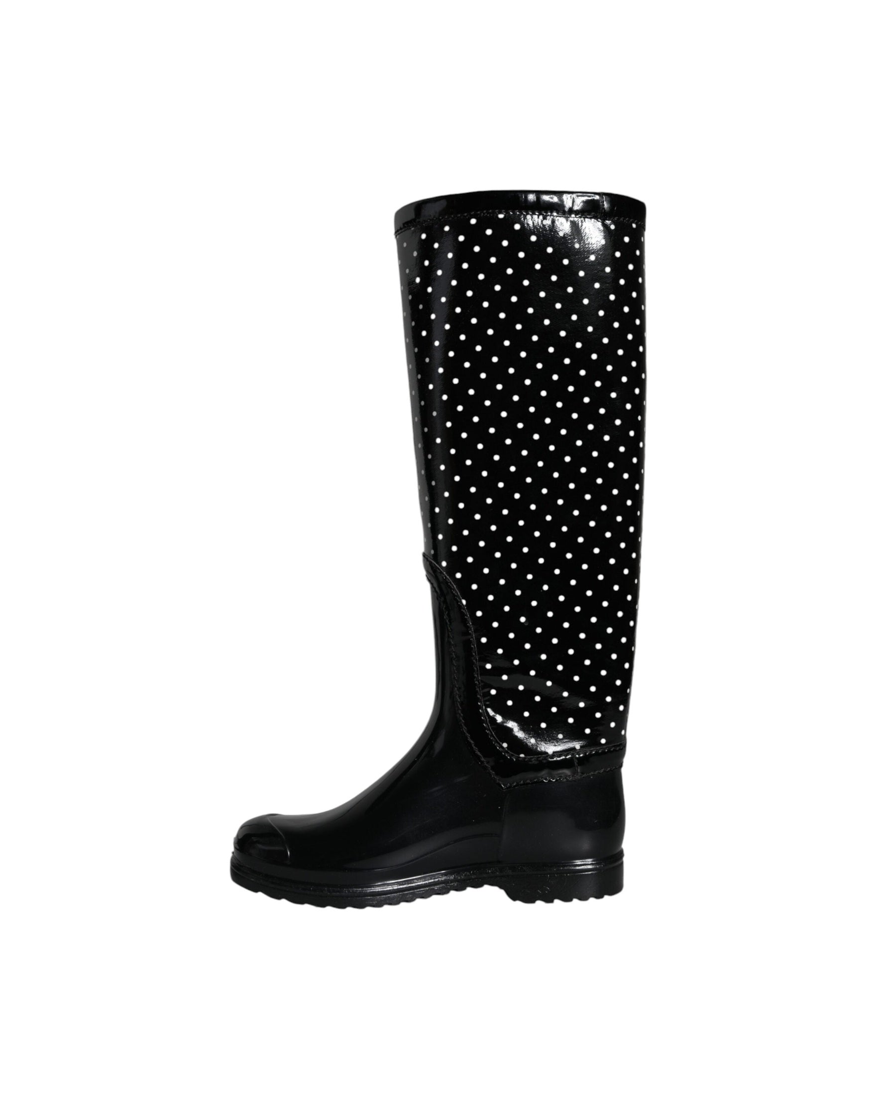 Dolce & Gabbana Black Polka Dot Rubber Knee High Boots Shoes Glam Steals