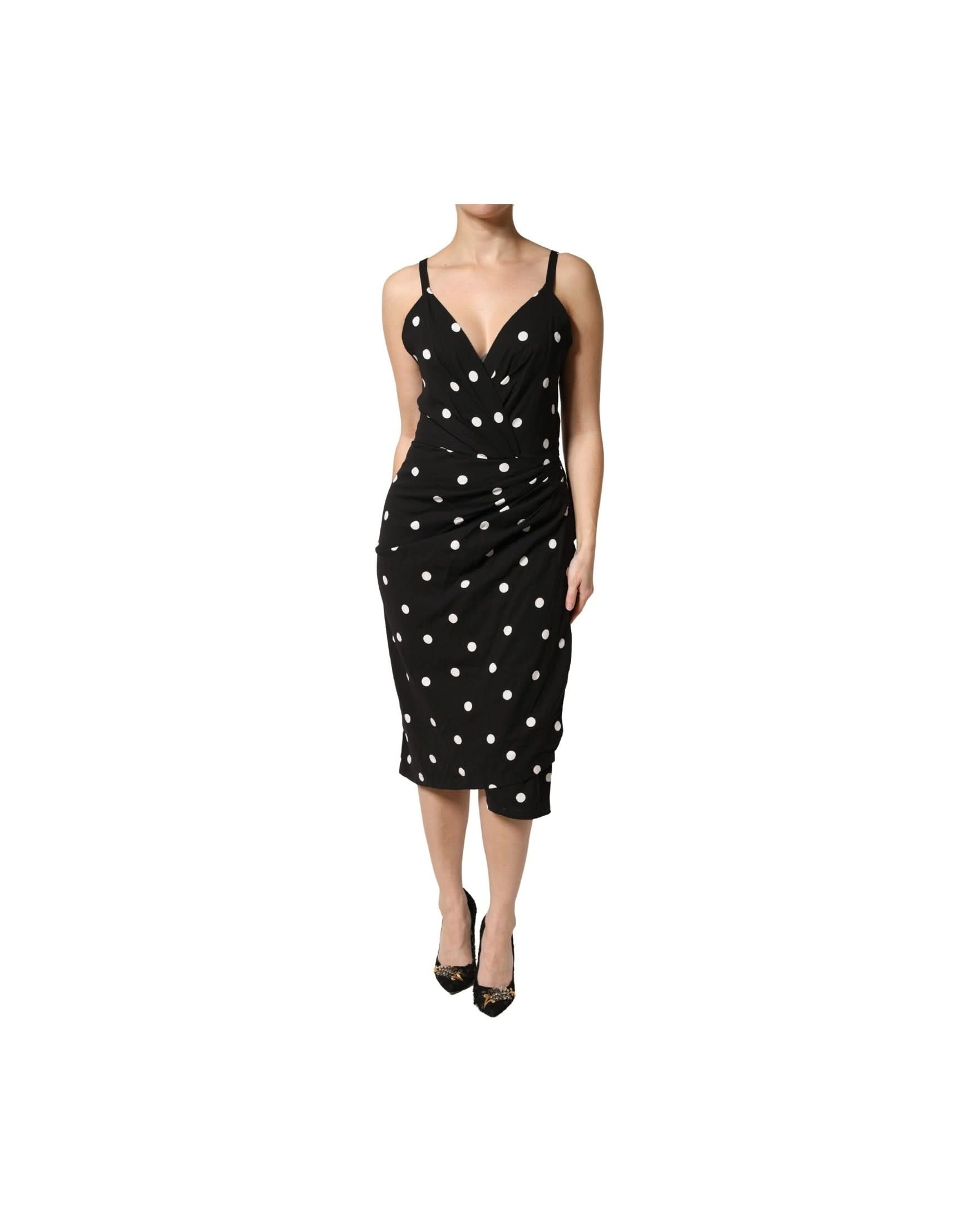 Dolce & Gabbana Black Polka Dotted Viscose Sheath Dress