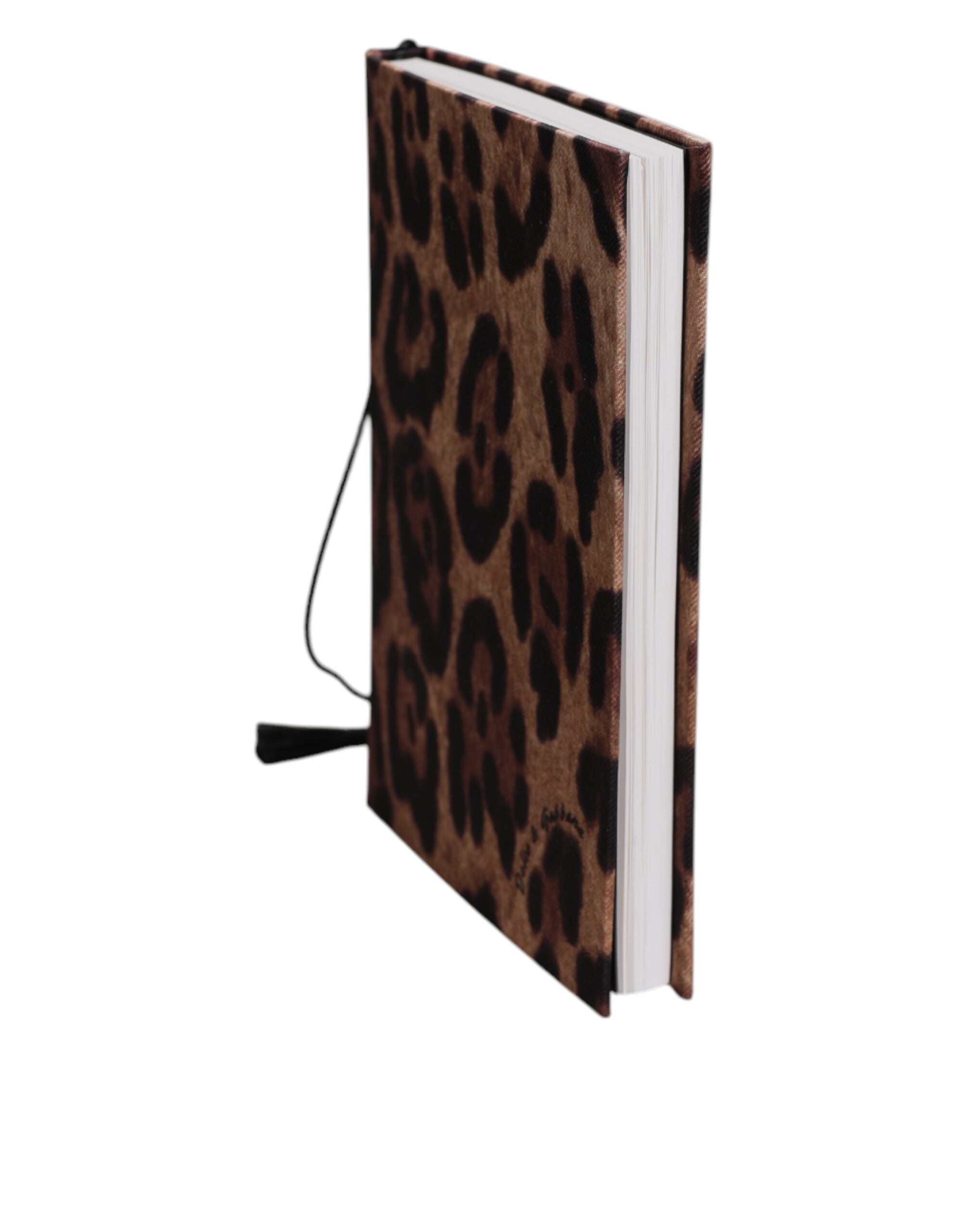 Dolce & Gabbana Black Polyester Brown Leopard Logo Print Small Notebook Glam Steals