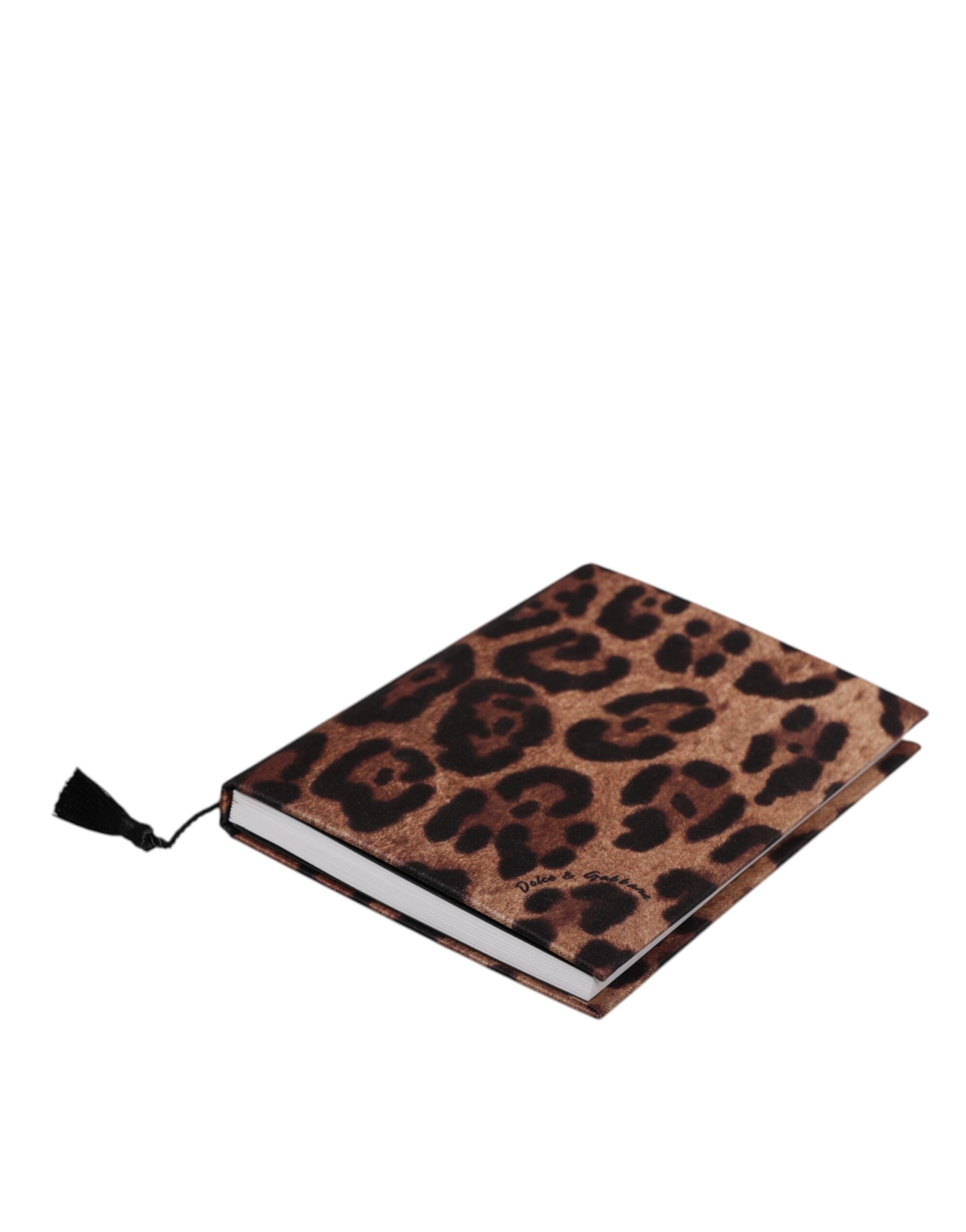 Dolce & Gabbana Black Polyester Brown Leopard Logo Print Small Notebook Glam Steals