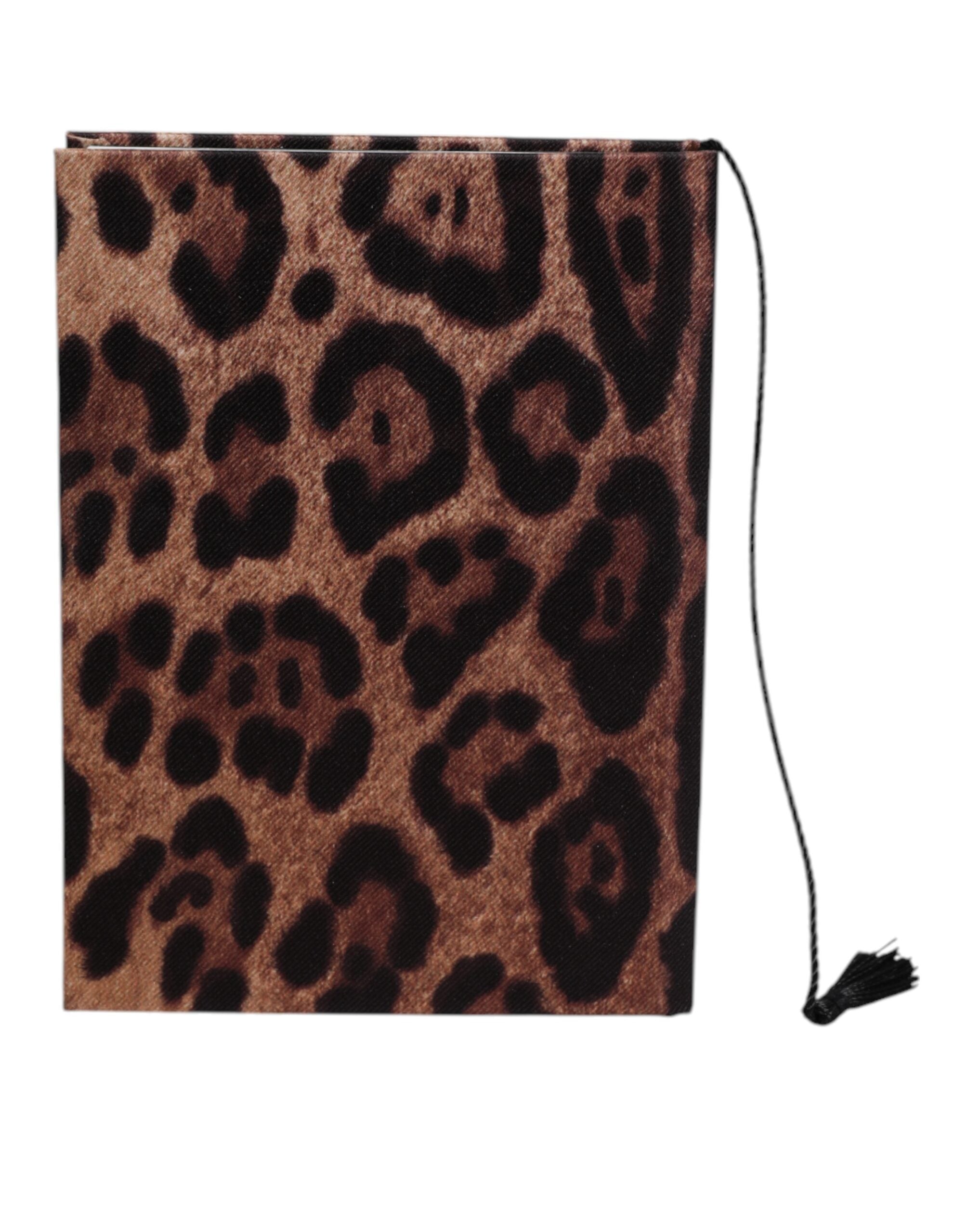 Dolce & Gabbana Black Polyester Brown Leopard Logo Print Small Notebook Glam Steals