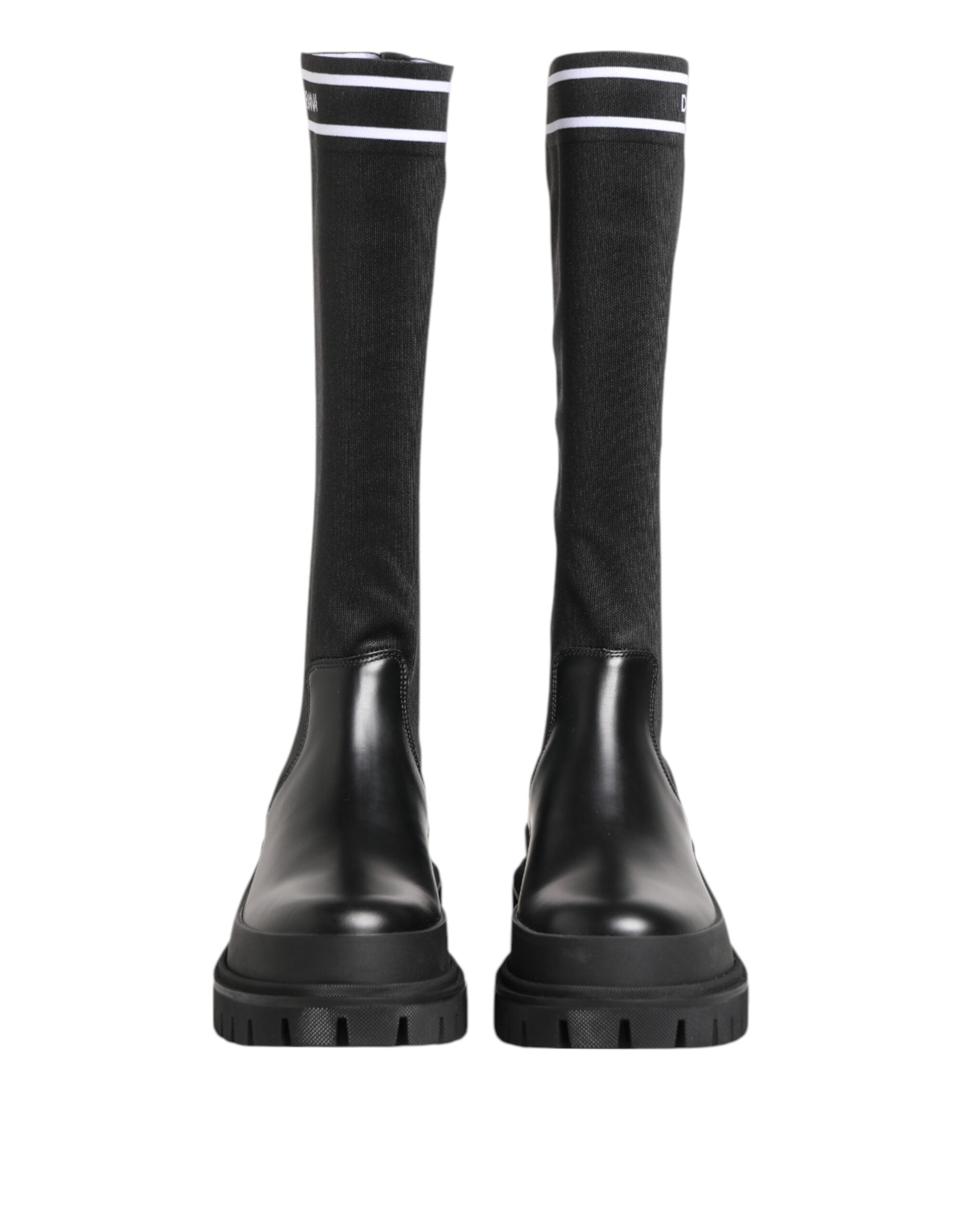 Dolce & Gabbana Black Polyester White Socks High Boots Shoes Glam Steals