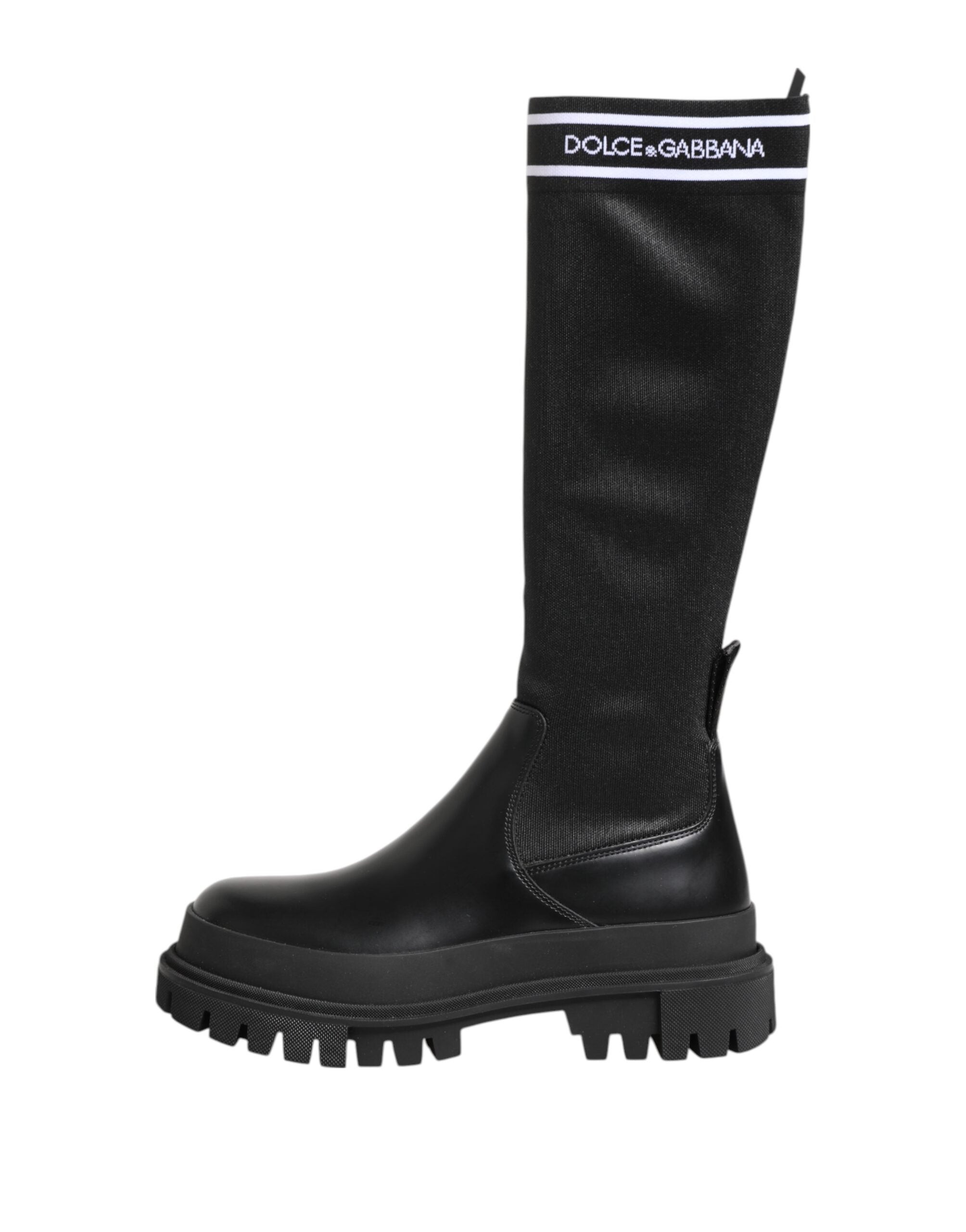 Dolce & Gabbana Black Polyester White Socks High Boots Shoes Glam Steals