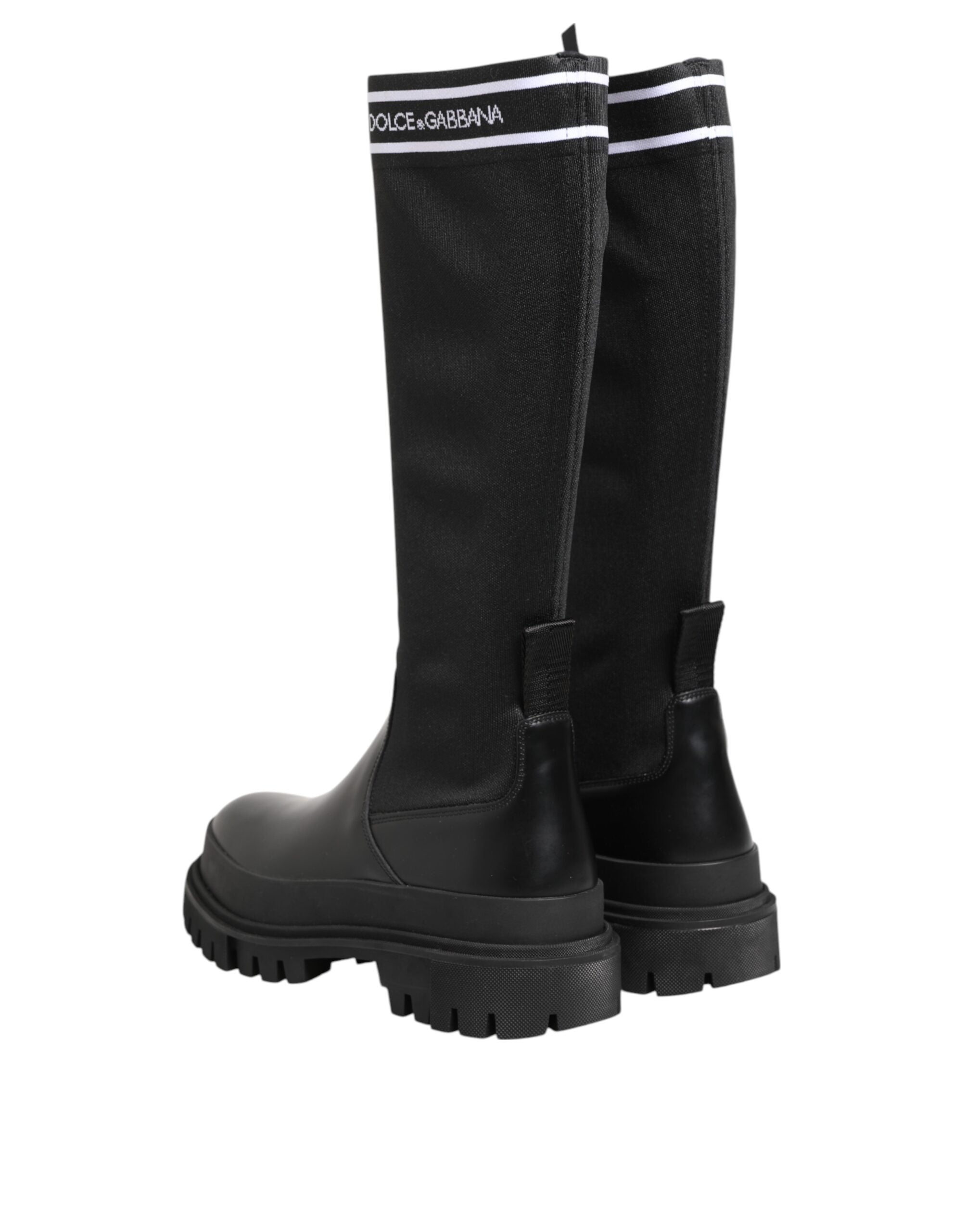 Dolce & Gabbana Black Polyester White Socks High Boots Shoes Glam Steals