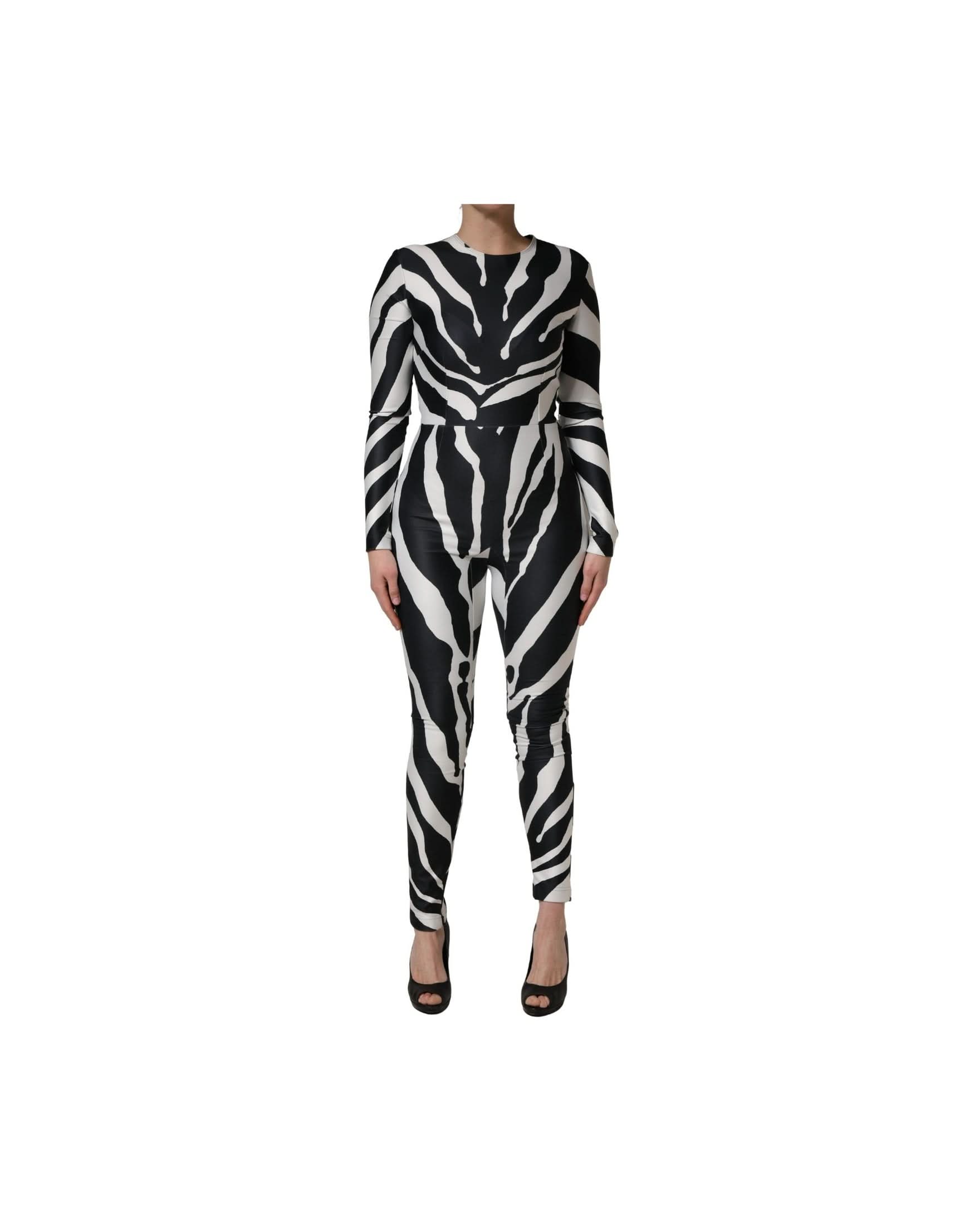 Dolce & Gabbana Black Polyester White Zebra Pattern Jumpsuit Glam Steals