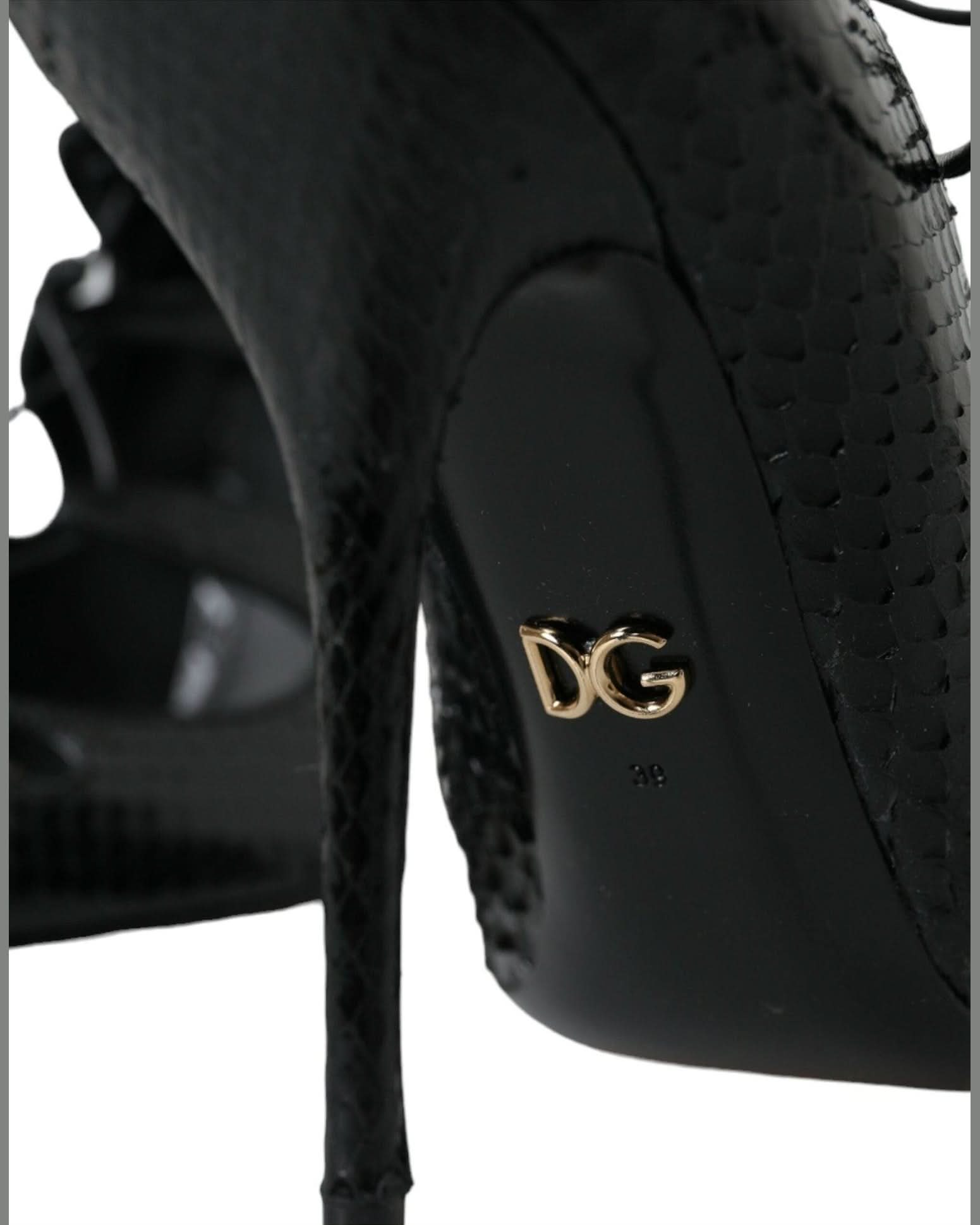 Dolce & Gabbana Black Python Leather Mary Jane Pumps Shoes Heels