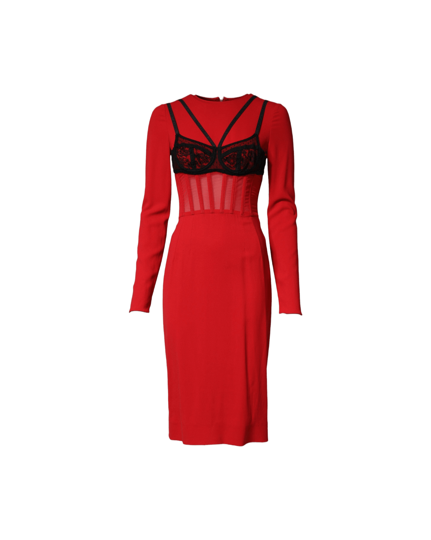 Dolce & Gabbana Black Red Contrasting Bra Cady Midi Dress Dresses