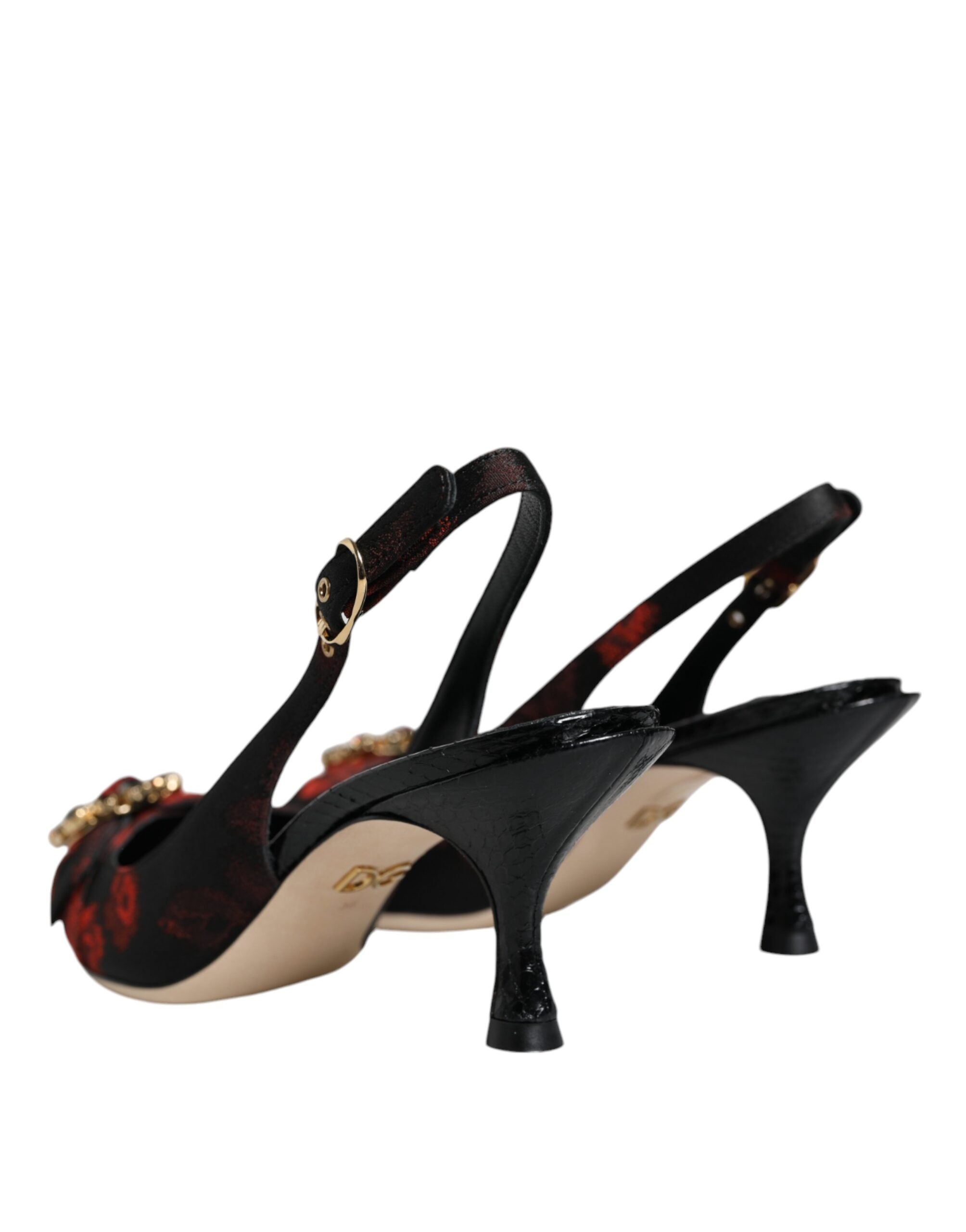 Dolce & Gabbana Black Red Floral Crystal Heel Slingback Shoes Glam Steals