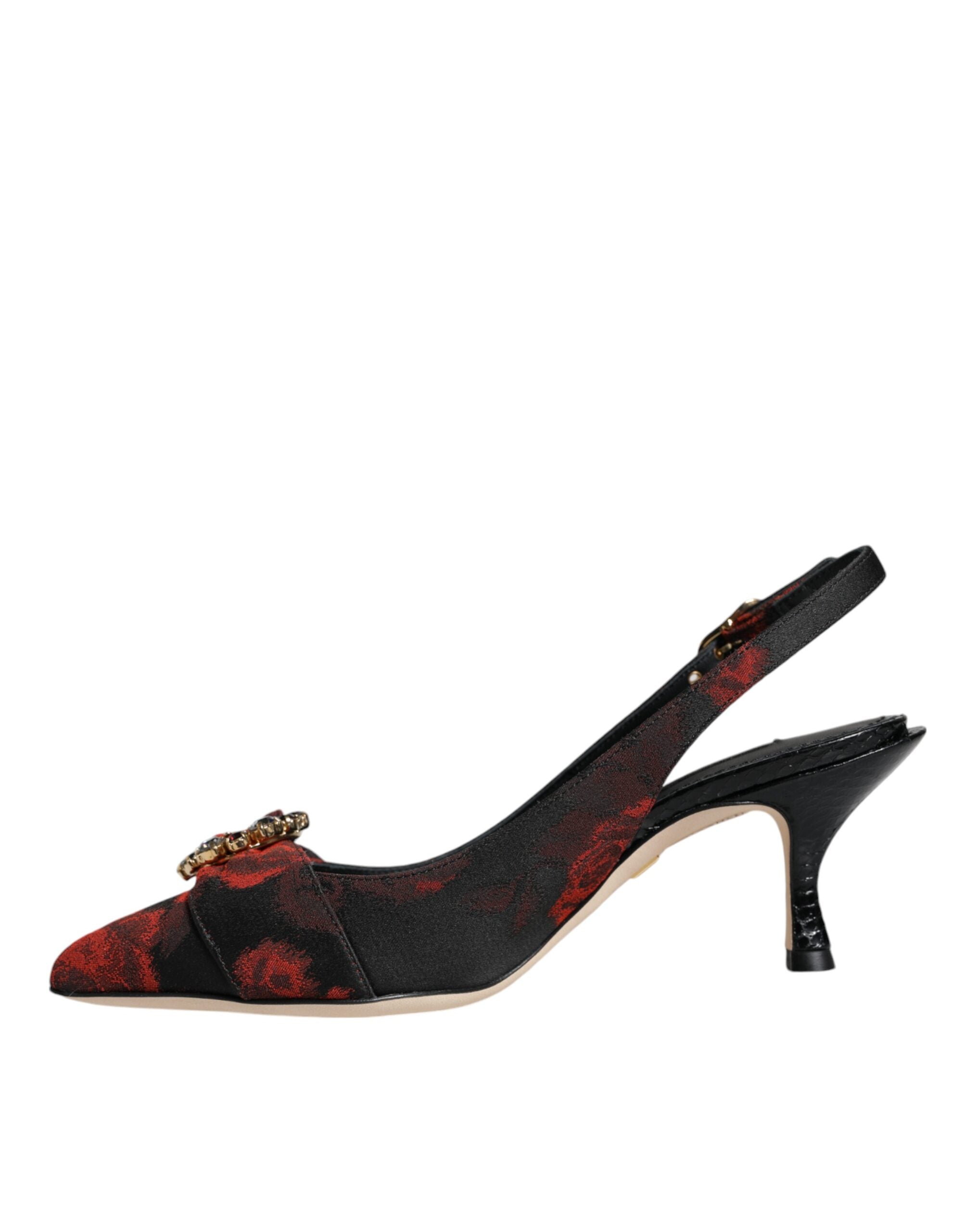 Dolce & Gabbana Black Red Floral Crystal Heel Slingback Shoes Glam Steals