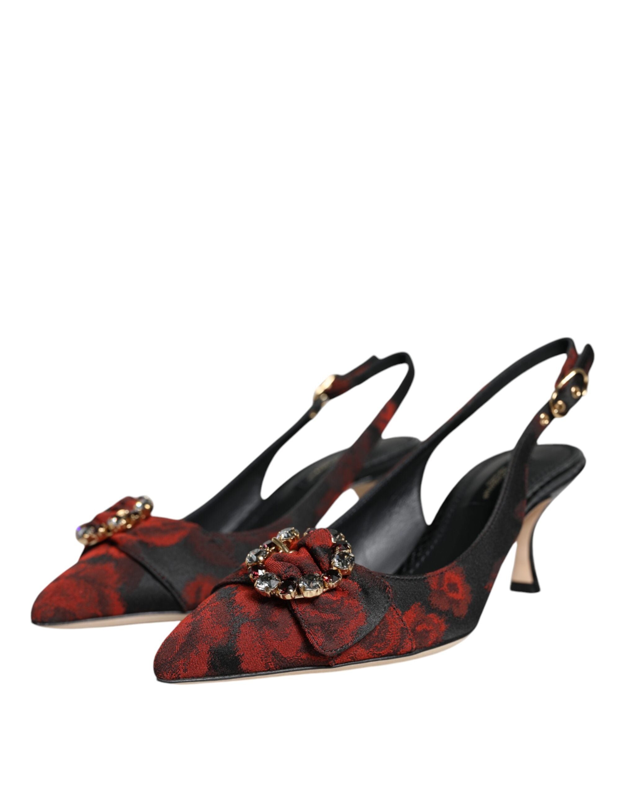 Dolce & Gabbana Black Red Floral Crystal Heel Slingback Shoes Glam Steals