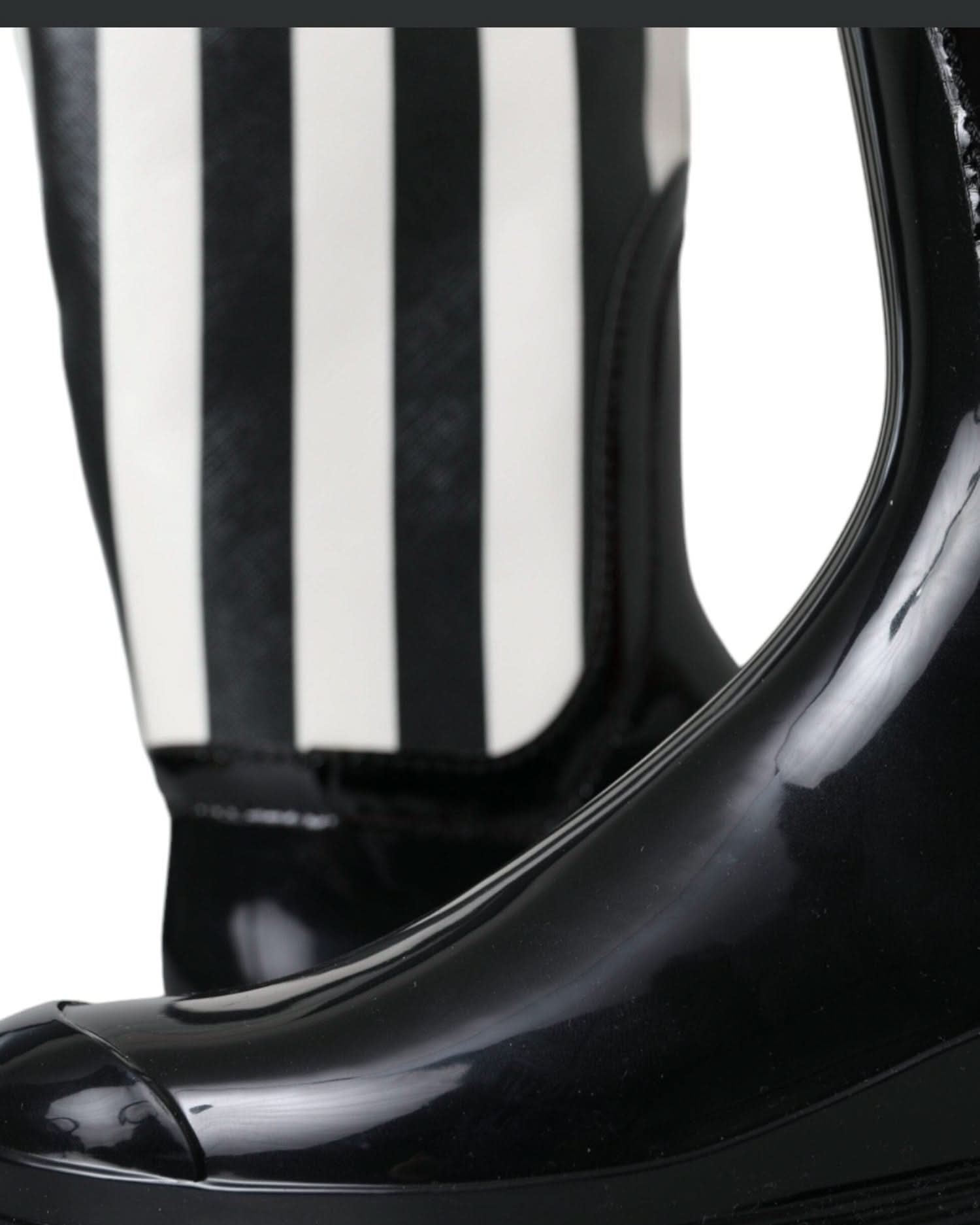 Dolce & Gabbana Black Rubber Knee High Flat Boots Shoes Boots
