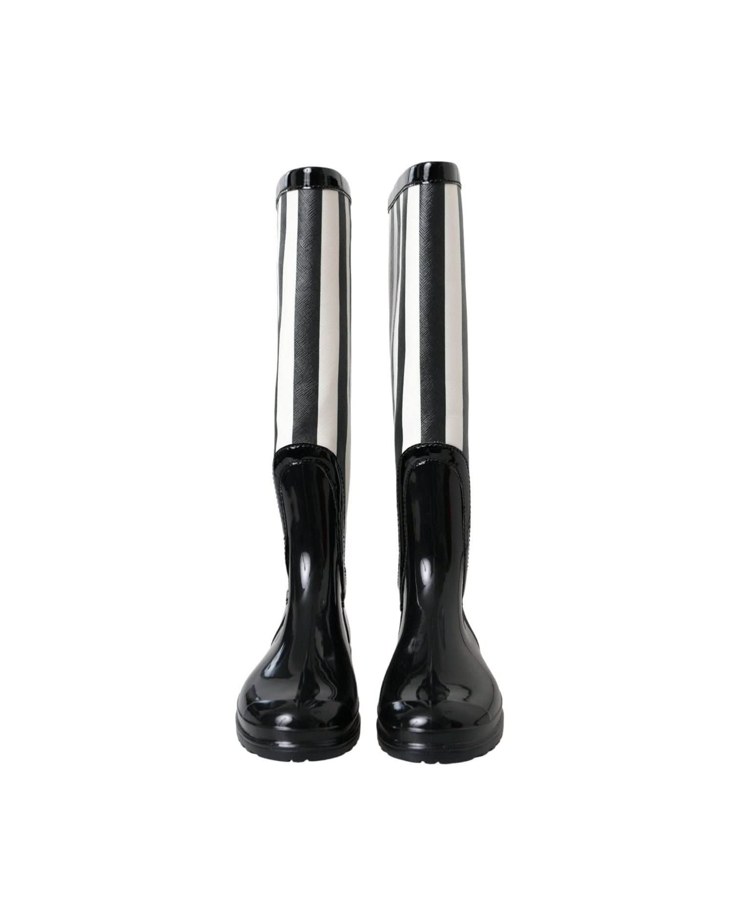 Dolce & Gabbana Black Rubber Knee High Flat Boots Shoes Boots