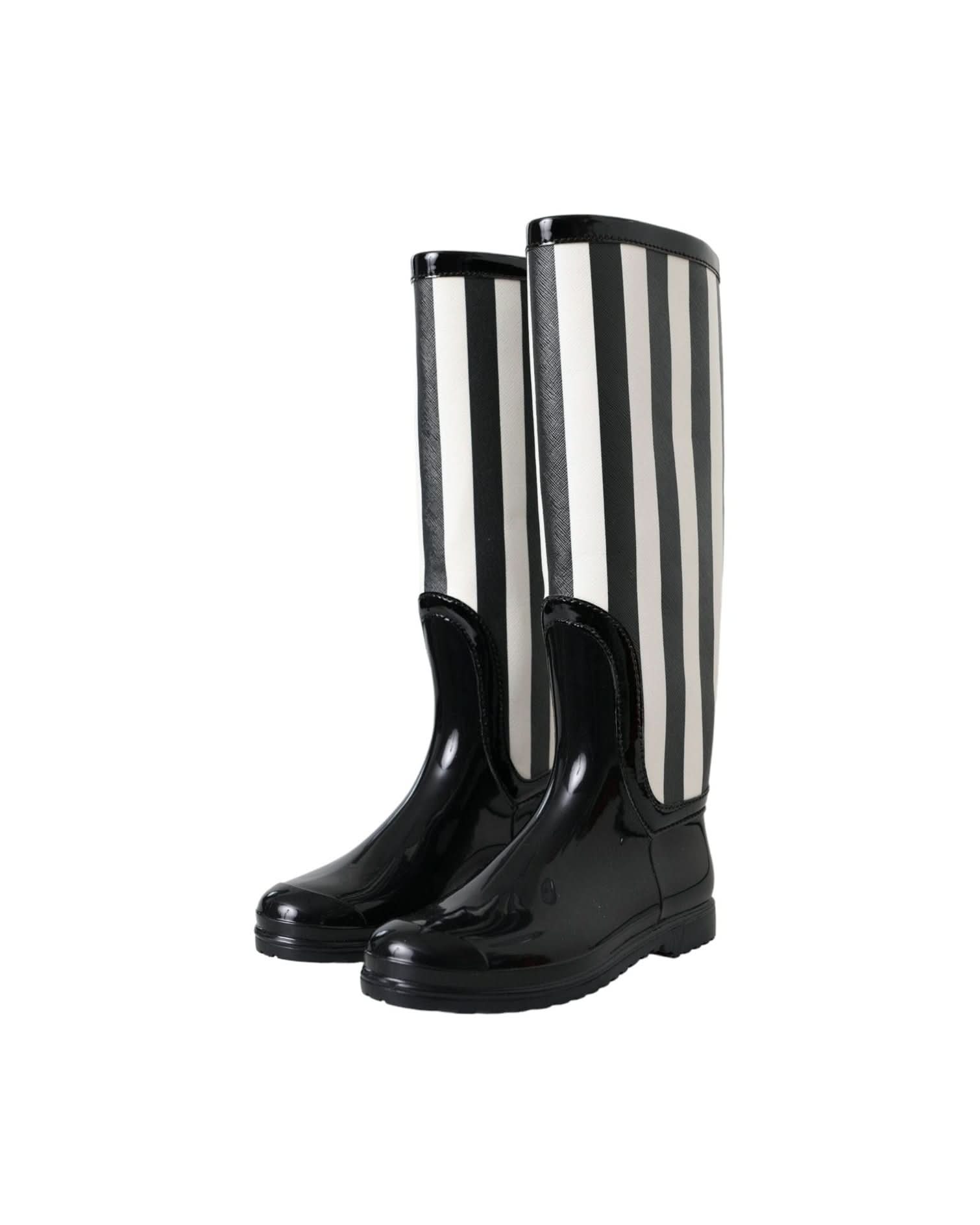Dolce & Gabbana Black Rubber Knee High Flat Boots Shoes Boots