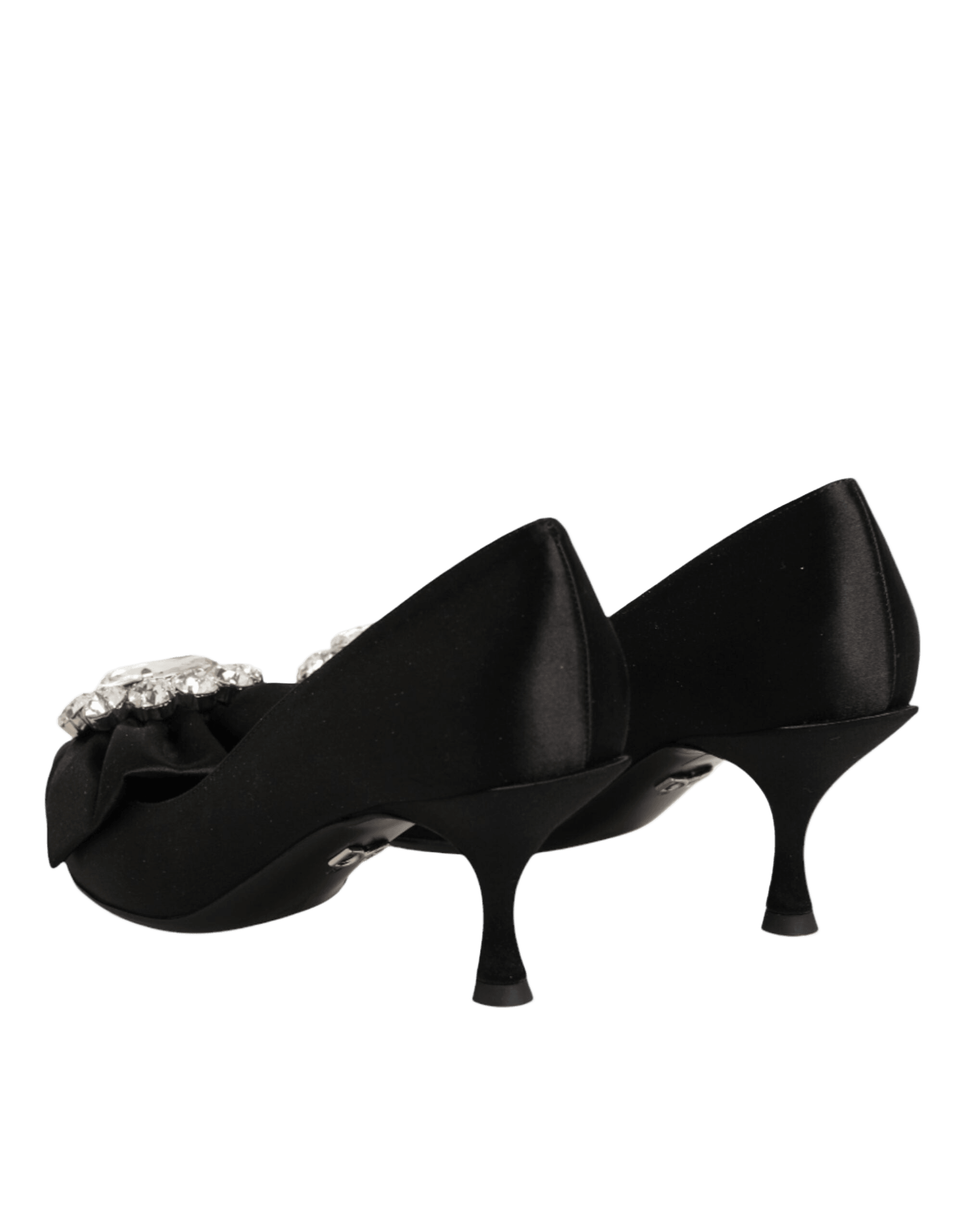 Dolce & Gabbana Black Satin Bow Crystal Embellishment Pumps Shoes Glam Steals