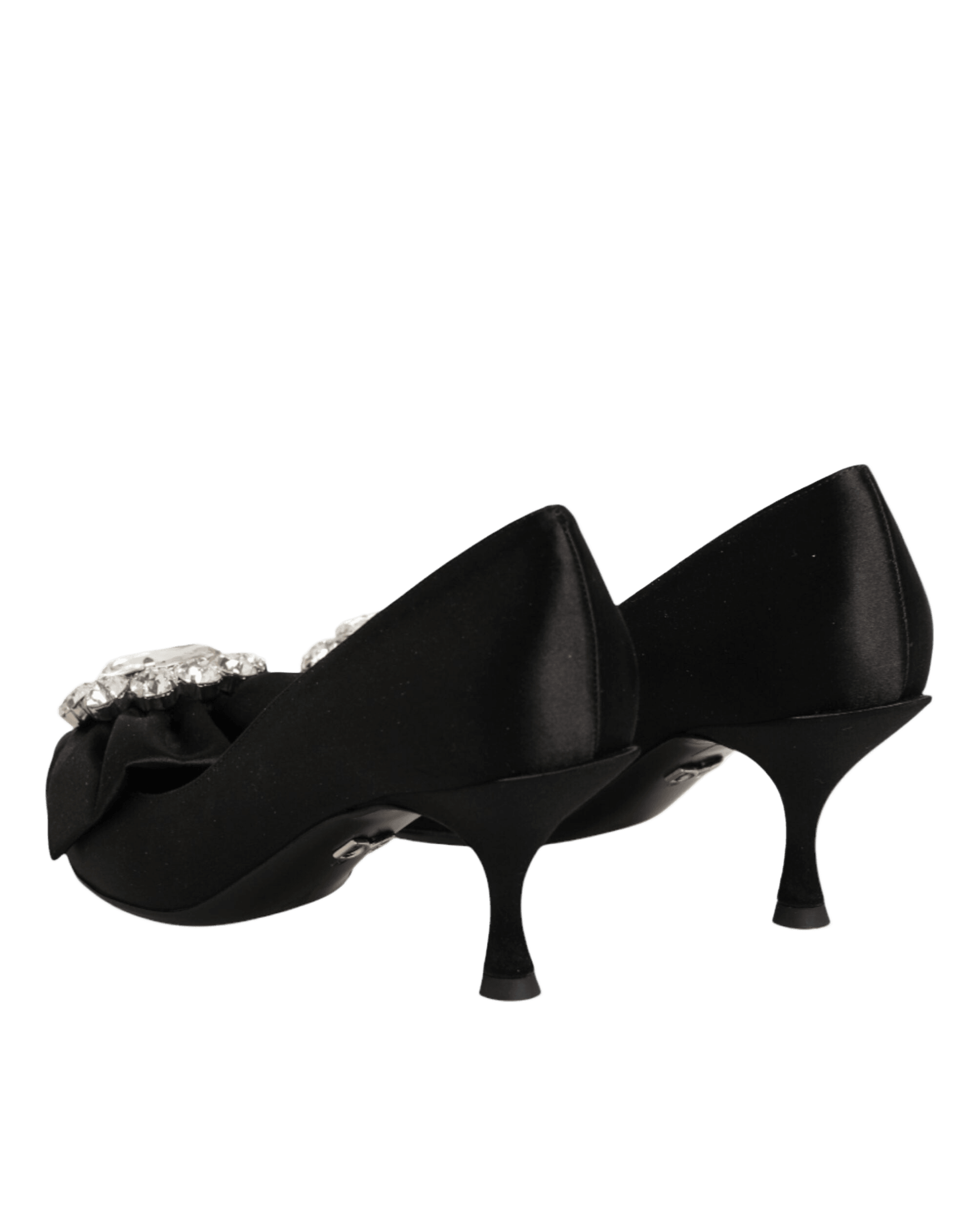 Dolce & Gabbana Black Satin Bow Crystal Embellishment Pumps Shoes Heels