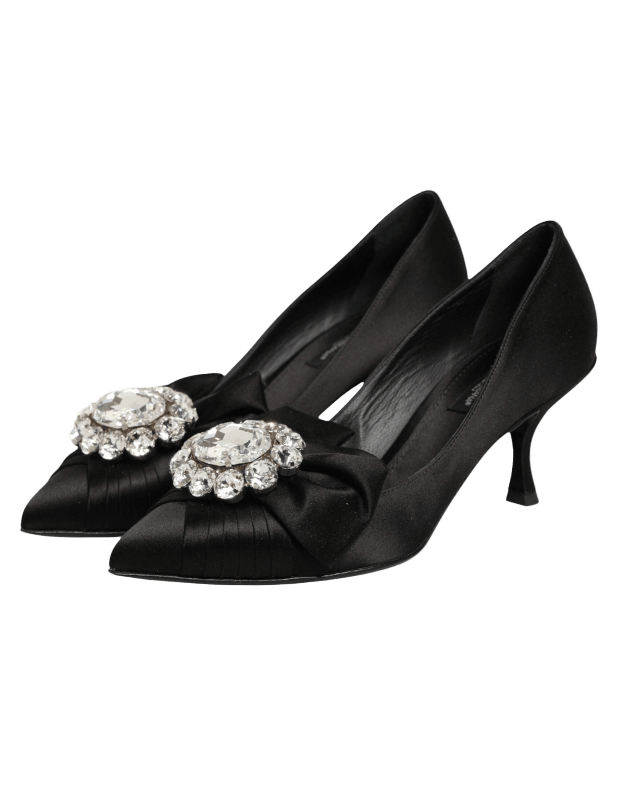 Dolce & Gabbana Black Satin Bow Crystal Embellishment Pumps Shoes Glam Steals