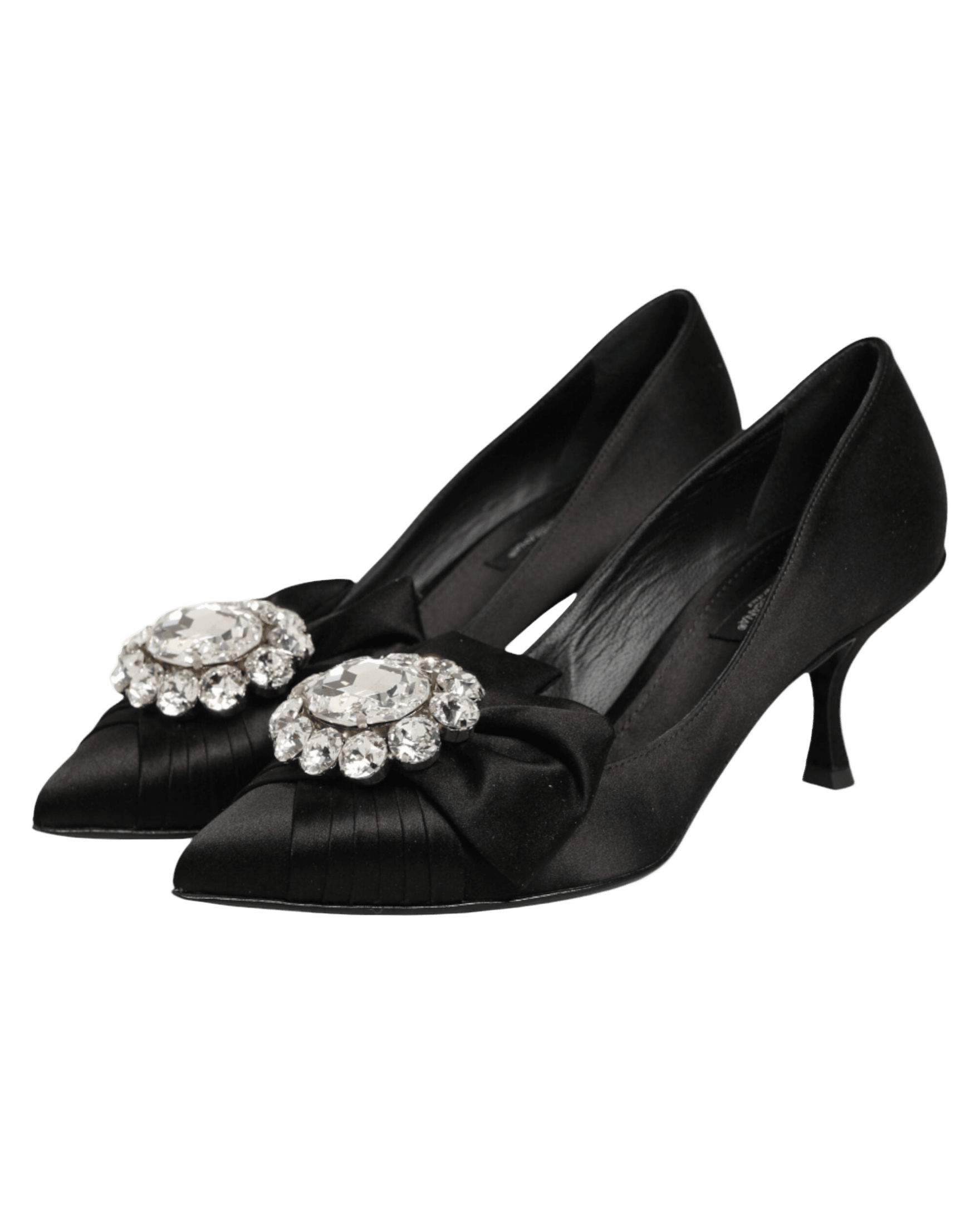 Dolce & Gabbana Black Satin Bow Crystal Embellishment Pumps Shoes Heels