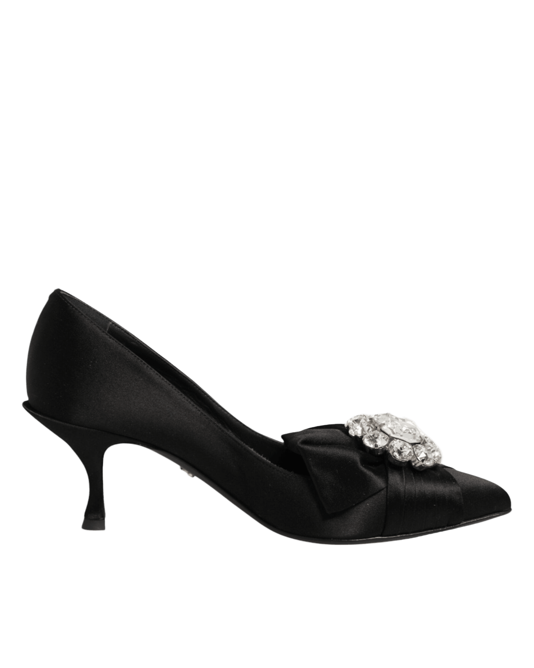 Dolce & Gabbana Black Satin Bow Crystal Embellishment Pumps Shoes Heels