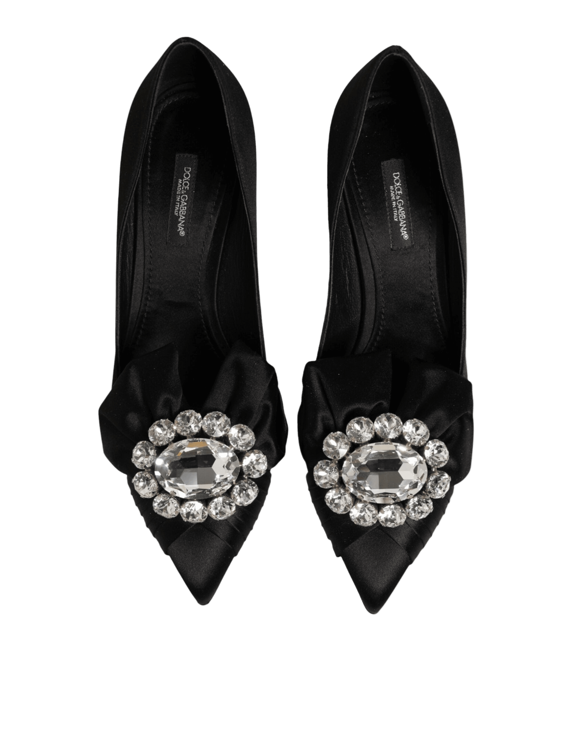 Dolce & Gabbana Black Satin Bow Crystal Embellishment Pumps Shoes Glam Steals