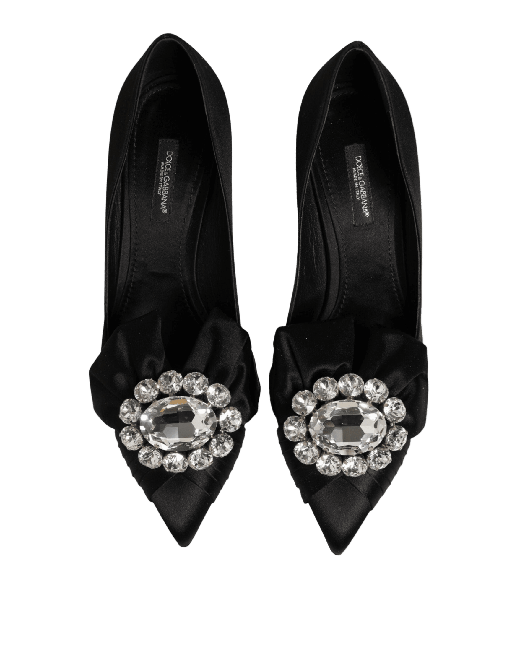 Dolce & Gabbana Black Satin Bow Crystal Embellishment Pumps Shoes Heels