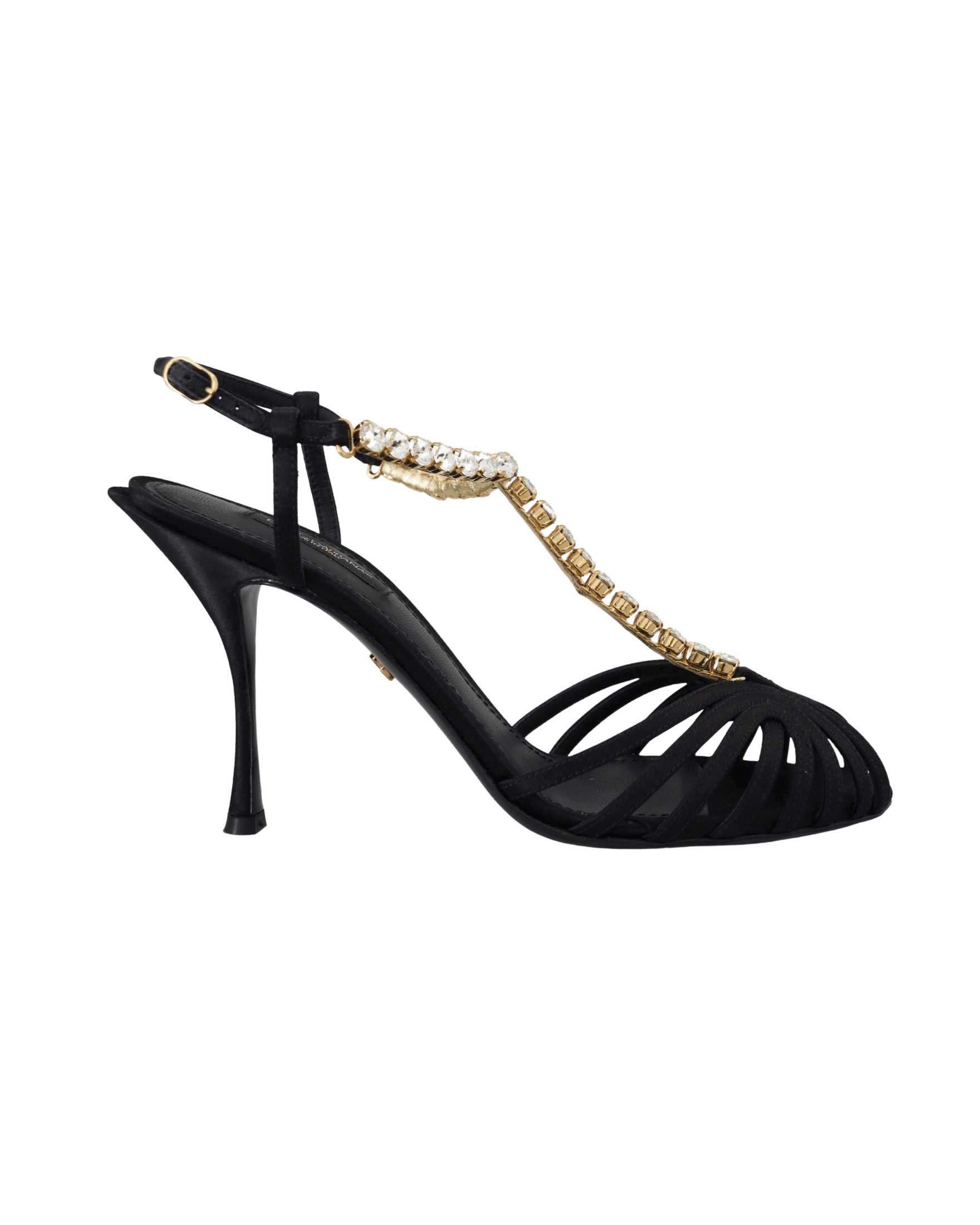 Dolce & Gabbana Black Satin Clear Crystal T Strap Sandals Glam Steals