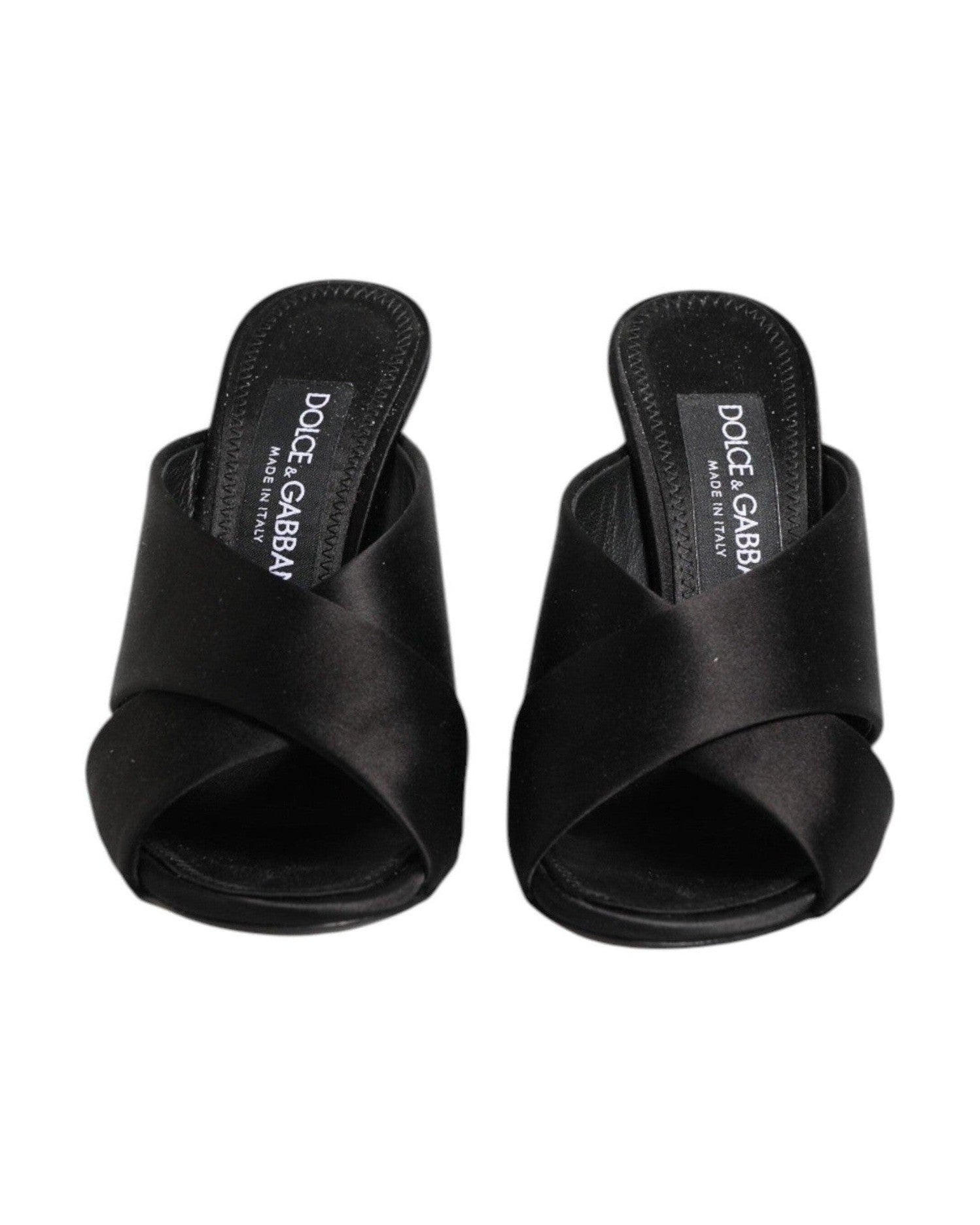 Dolce & Gabbana Black Satin Logo Keira Slides Sandals Shoes Glam Steals