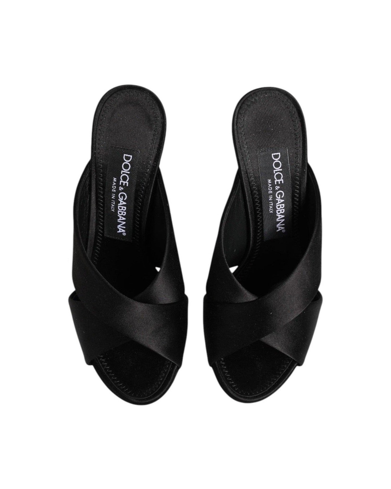 Dolce & Gabbana Black Satin Logo Keira Slides Sandals Shoes Glam Steals