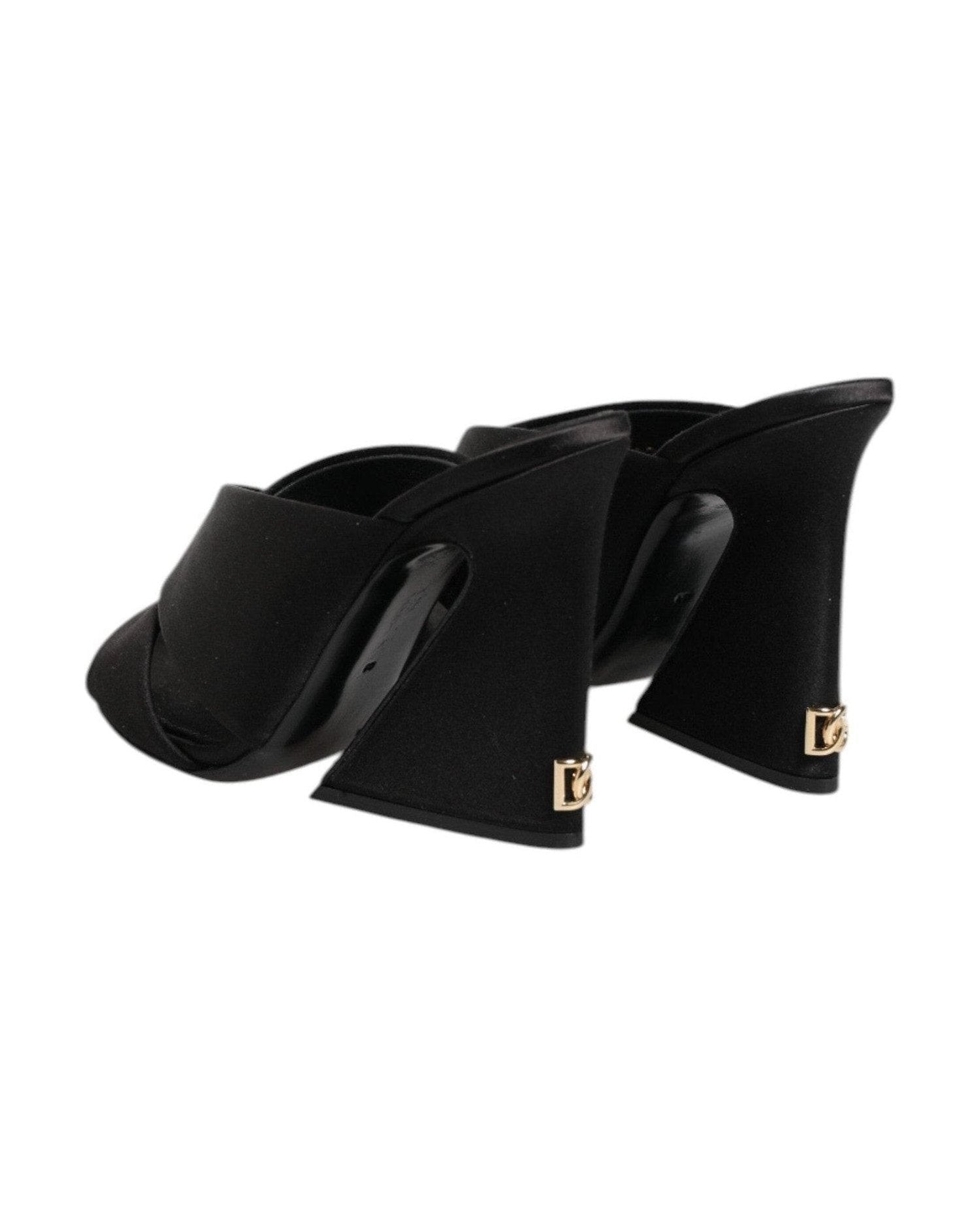 Dolce & Gabbana Black Satin Logo Keira Slides Sandals Shoes Glam Steals