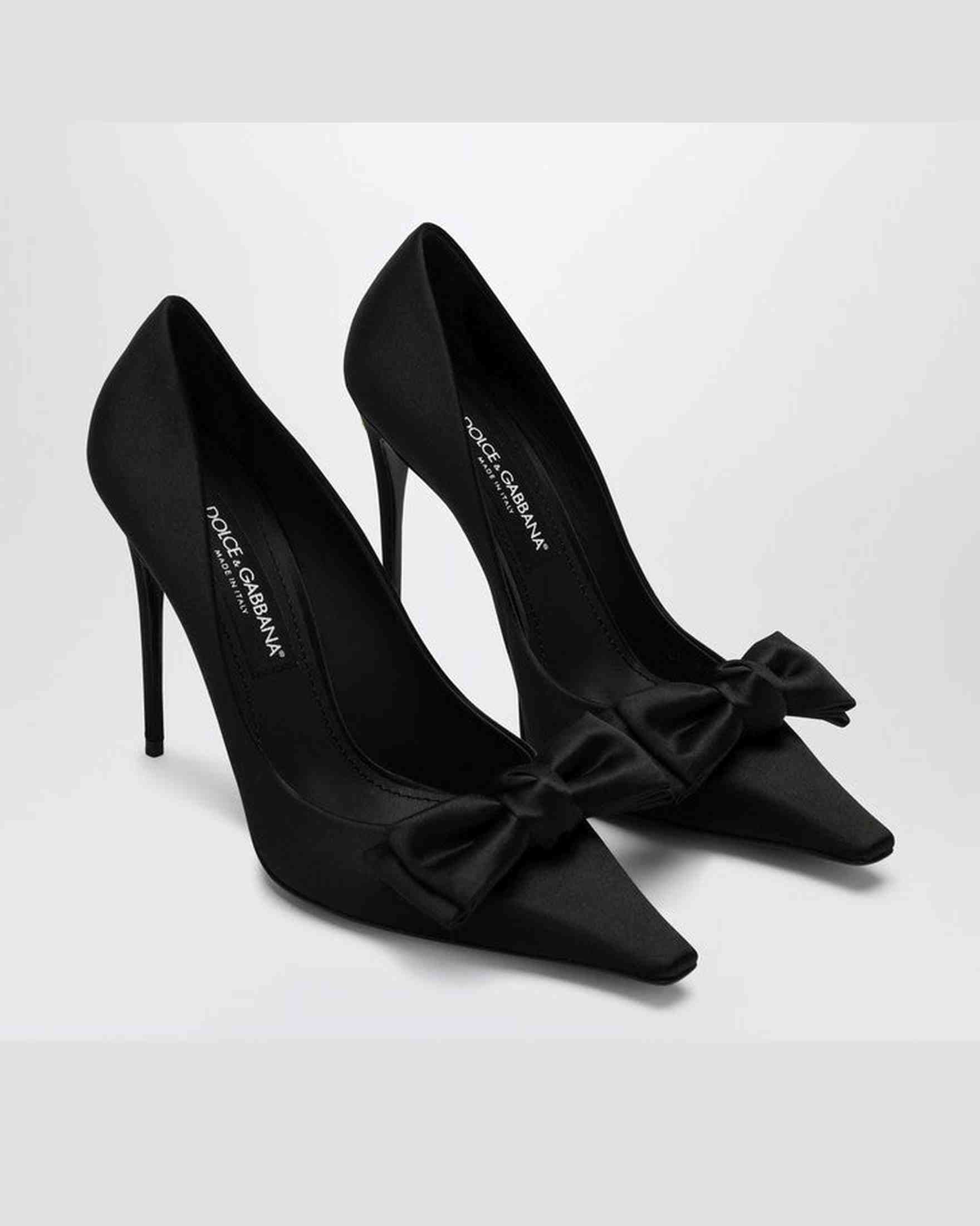 Dolce & Gabbana Black Satin Pumps With Bow Glam Steals