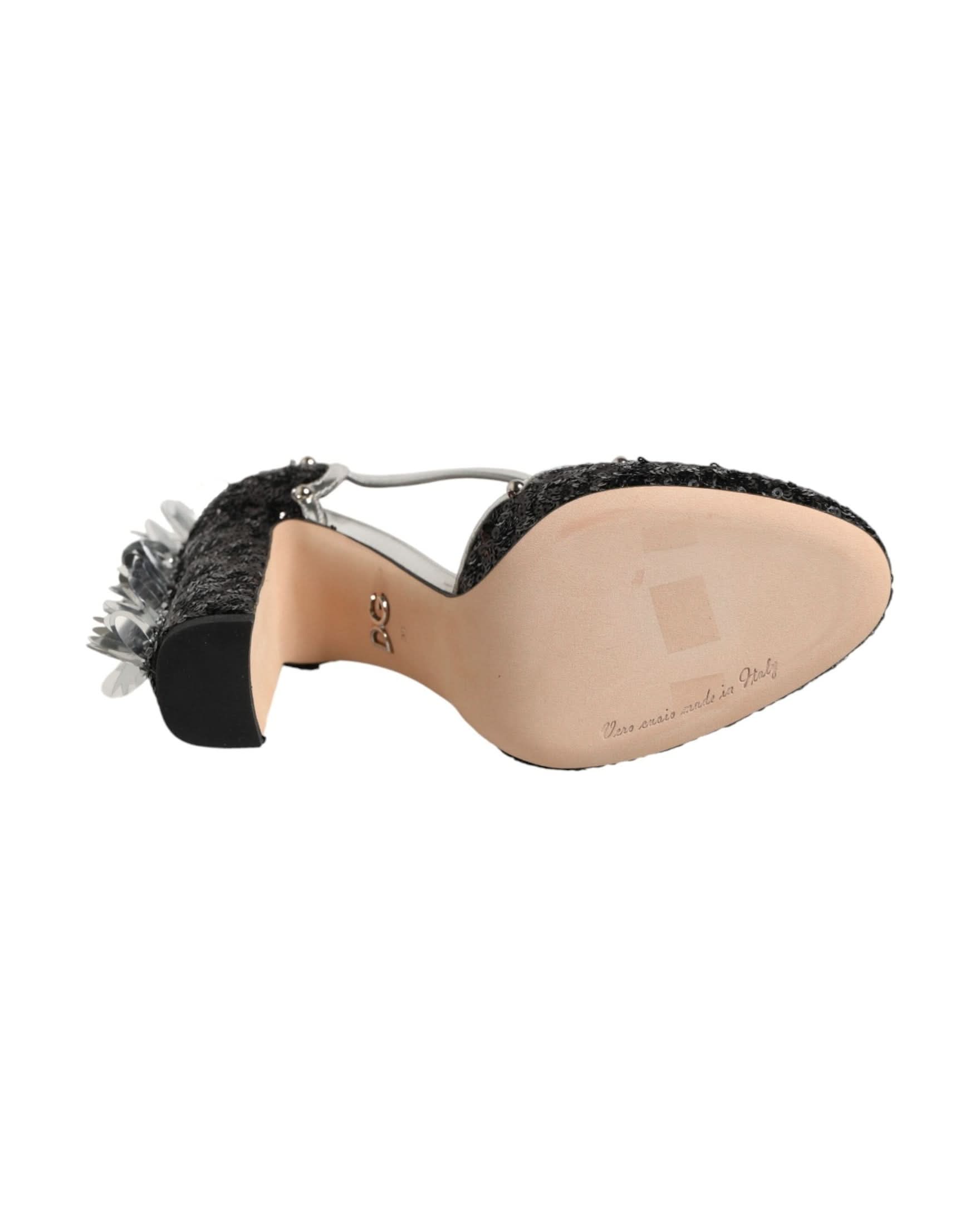 Dolce & Gabbana Black Sequined Ankle Strap Sandals Heels