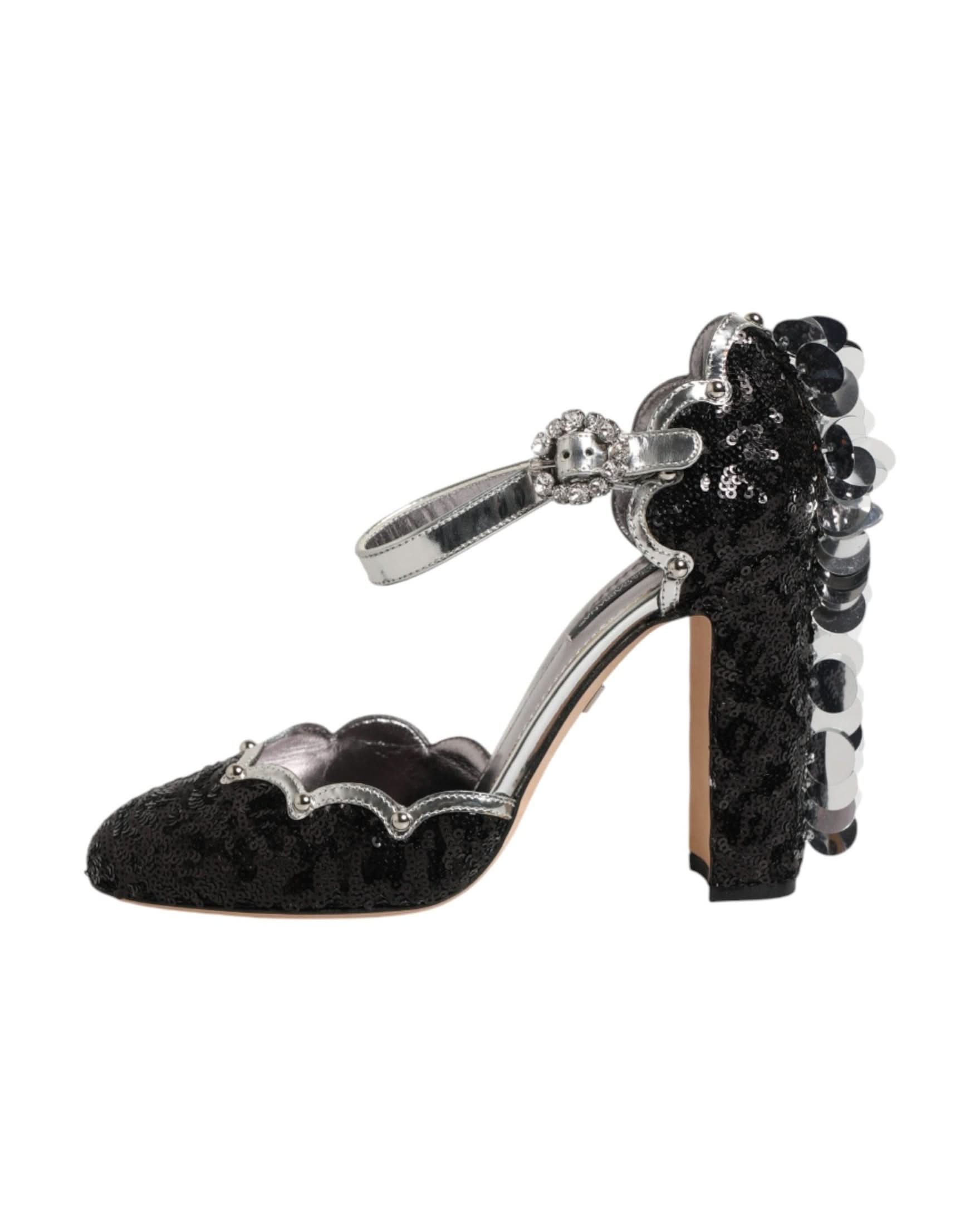 Dolce & Gabbana Black Sequined Ankle Strap Sandals Heels